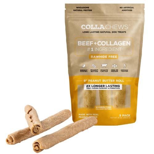 CollaChews Peanut Butter & Collagen Rolls Dog Treats, 9-in, 3-pk