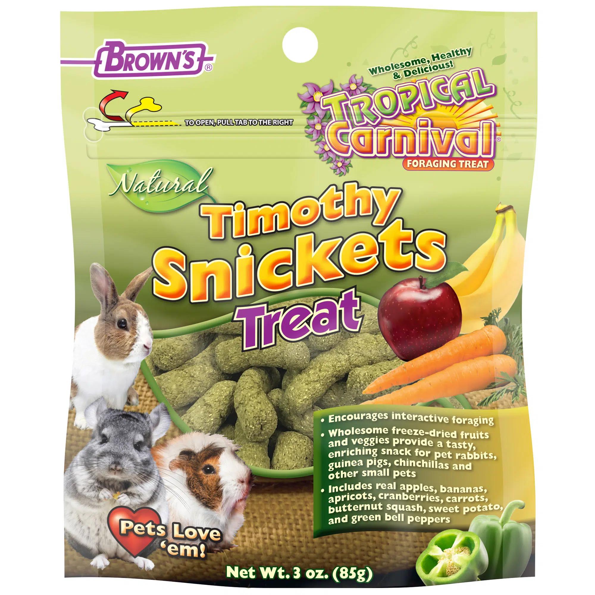 Brown's Tropical Carnival Natural Timothy Snickets Small Animal Treats, 3-oz