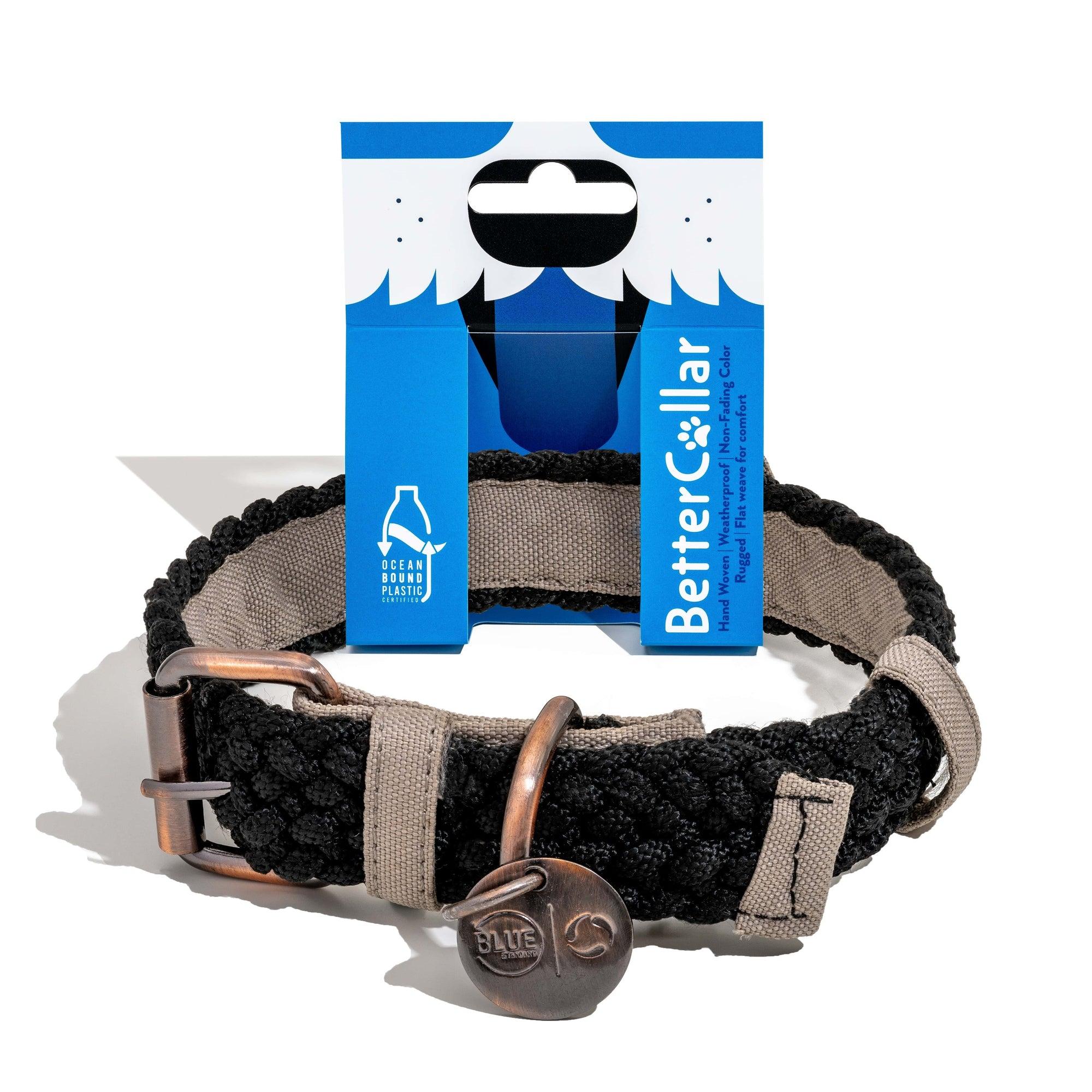 BetterBone BetterCollar 100% Fairtrade Recycled Ocean Bound Plastic Dog Collar, Onyx Black, Small