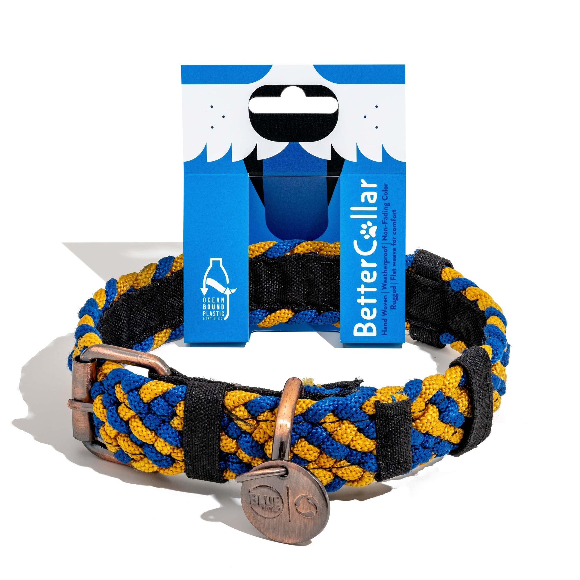 BetterBone BetterCollar 100% Fairtrade Recycled Ocean Bound Plastic Dog Collar, Royal Blue/Marigold, Large