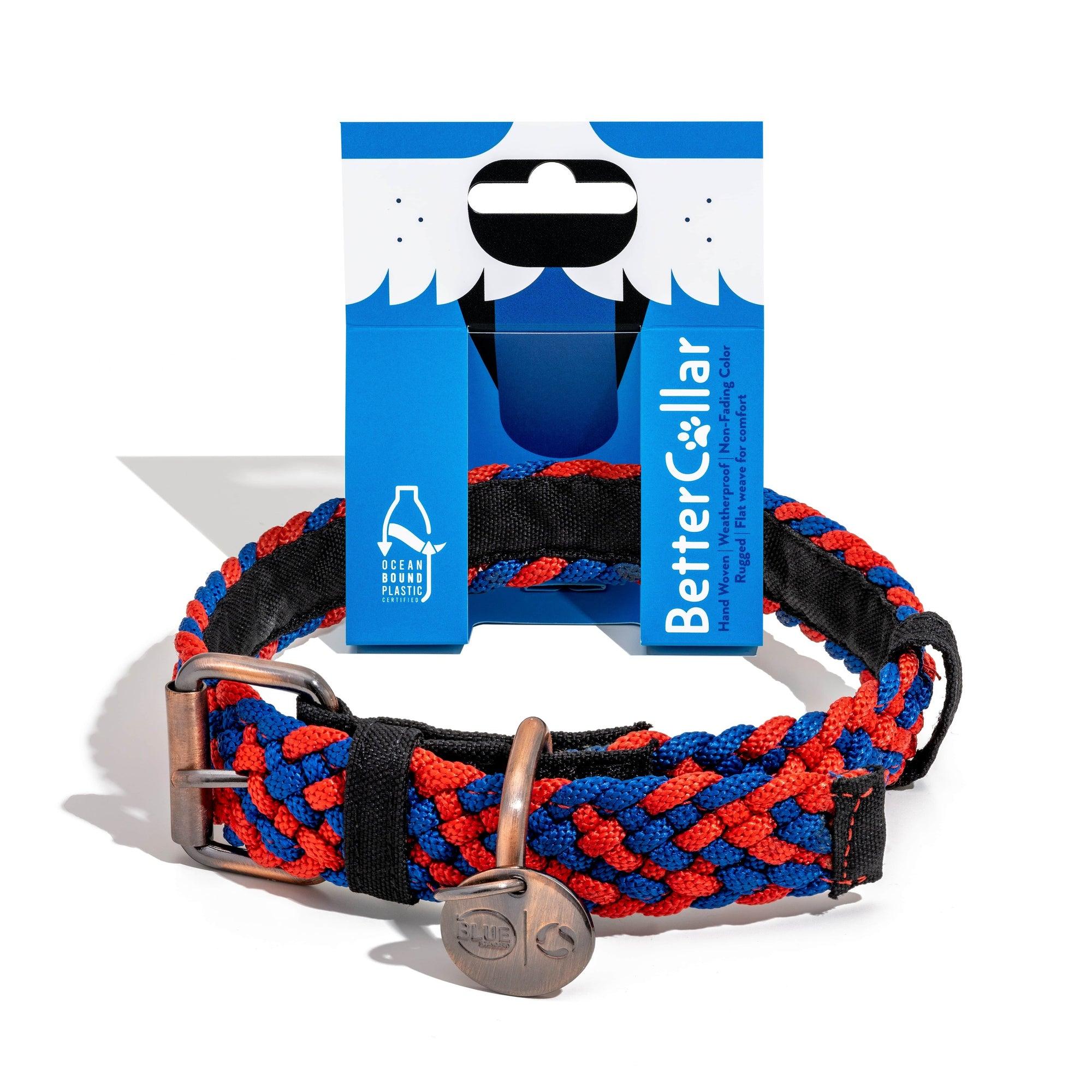 BetterBone BetterCollar 100% Fairtrade Recycled Ocean Bound Plastic Dog Collar, Royal Red/Blue