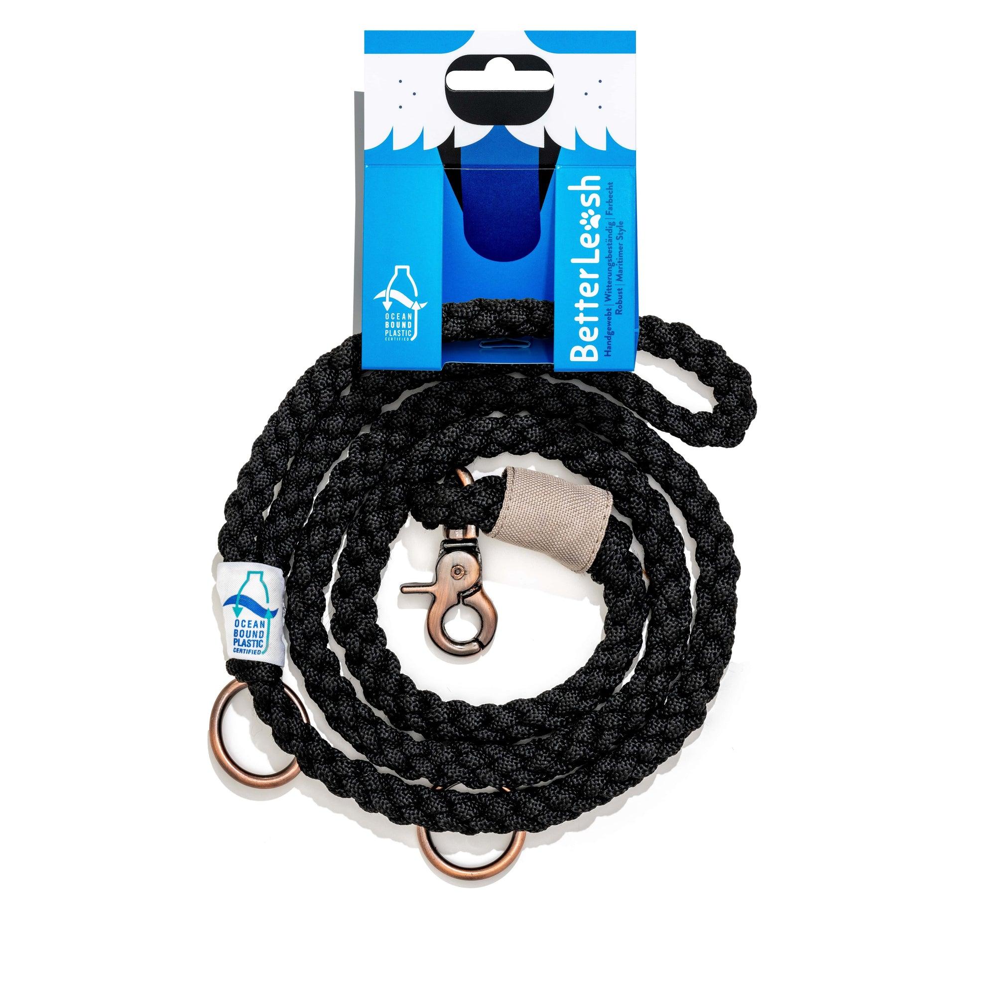 BetterBone BetterLeash 100% Fairtrade Recycled Ocean Bound Plastic Dog Leash, Onyx Black