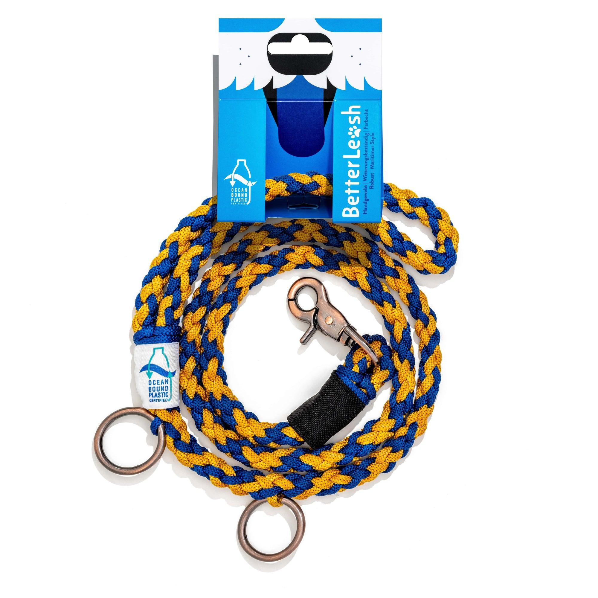 BetterBone BetterLeash 100% Fairtrade Recycled Ocean Bound Plastic Dog Leash, Royal Blue/Marigold