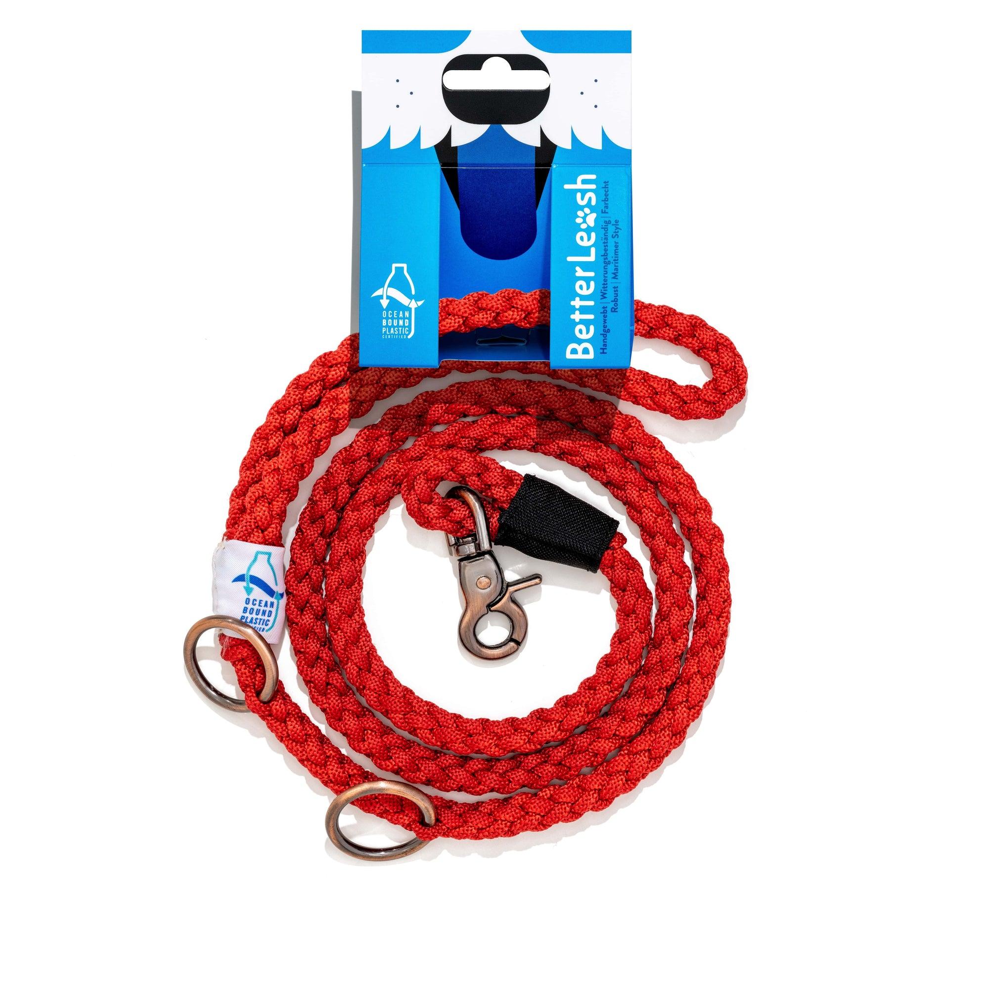 BetterBone BetterLeash 100% Fairtrade Recycled Ocean Bound Plastic Dog Leash, Royal Red
