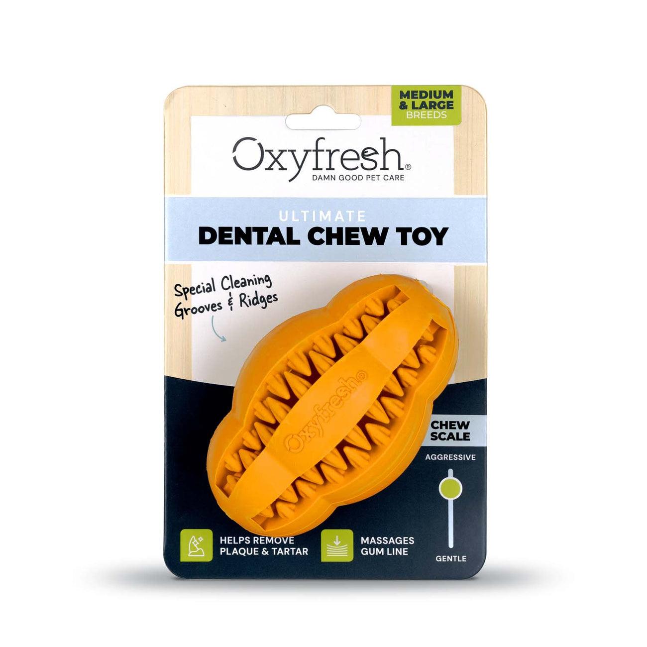 Oxyfresh 100% Natural Rubber Dental Dog Toy, Rugby/Orange, Large