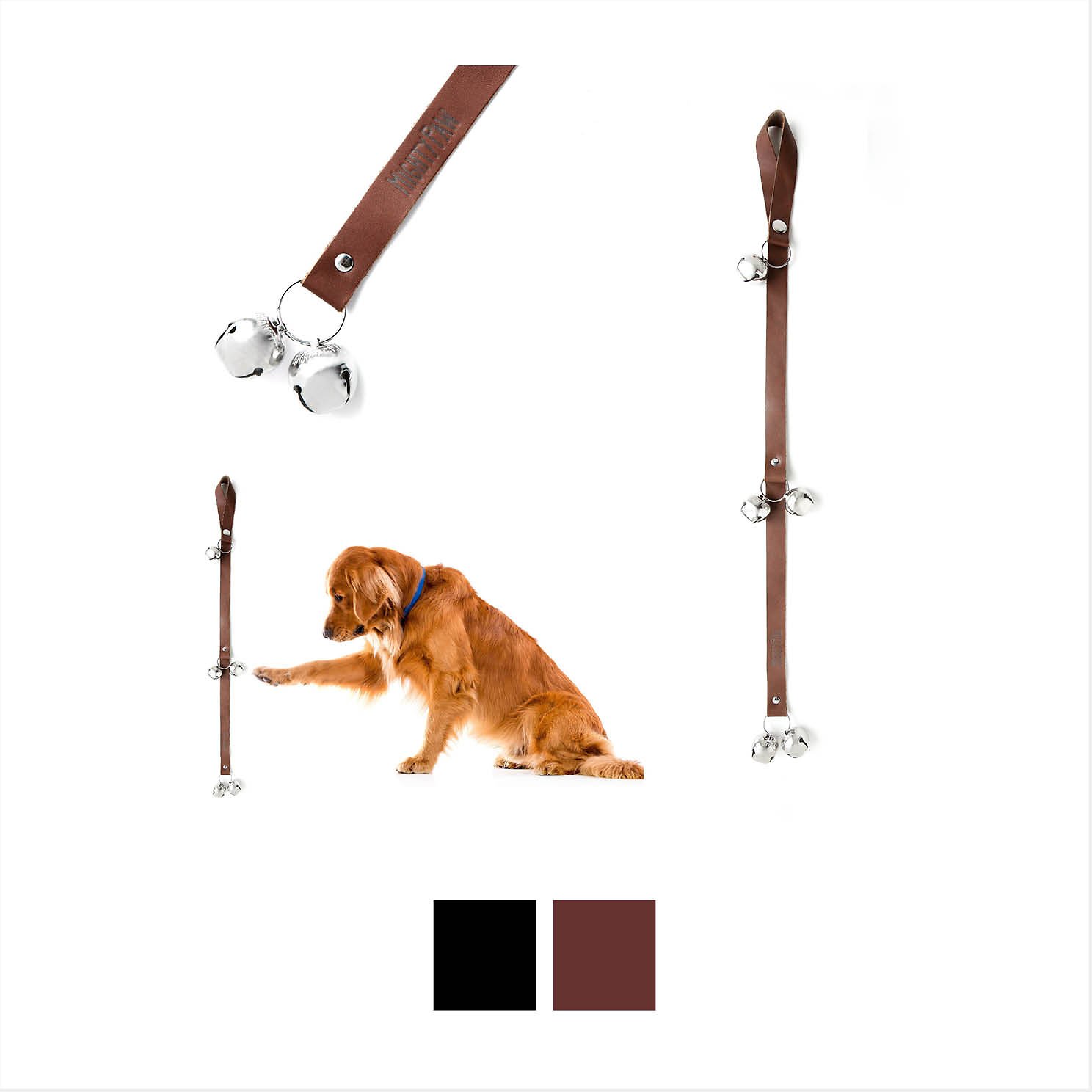 Mighty Paw Leather Tinkle Bells Dog Training Doorbell, Brown