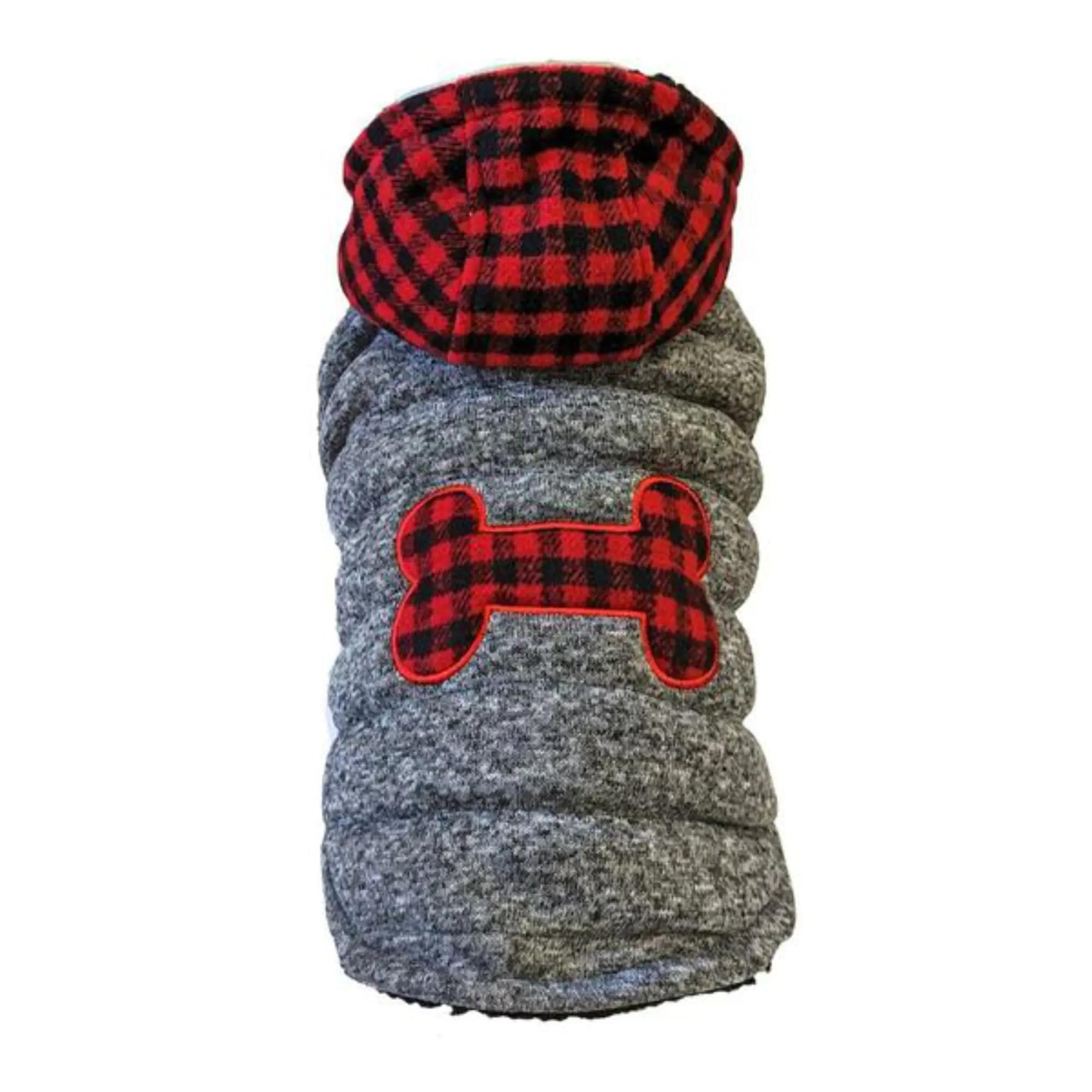 Ethical Fashion Pet Buffalo Plaid Dog Coat, Gray, Medium
