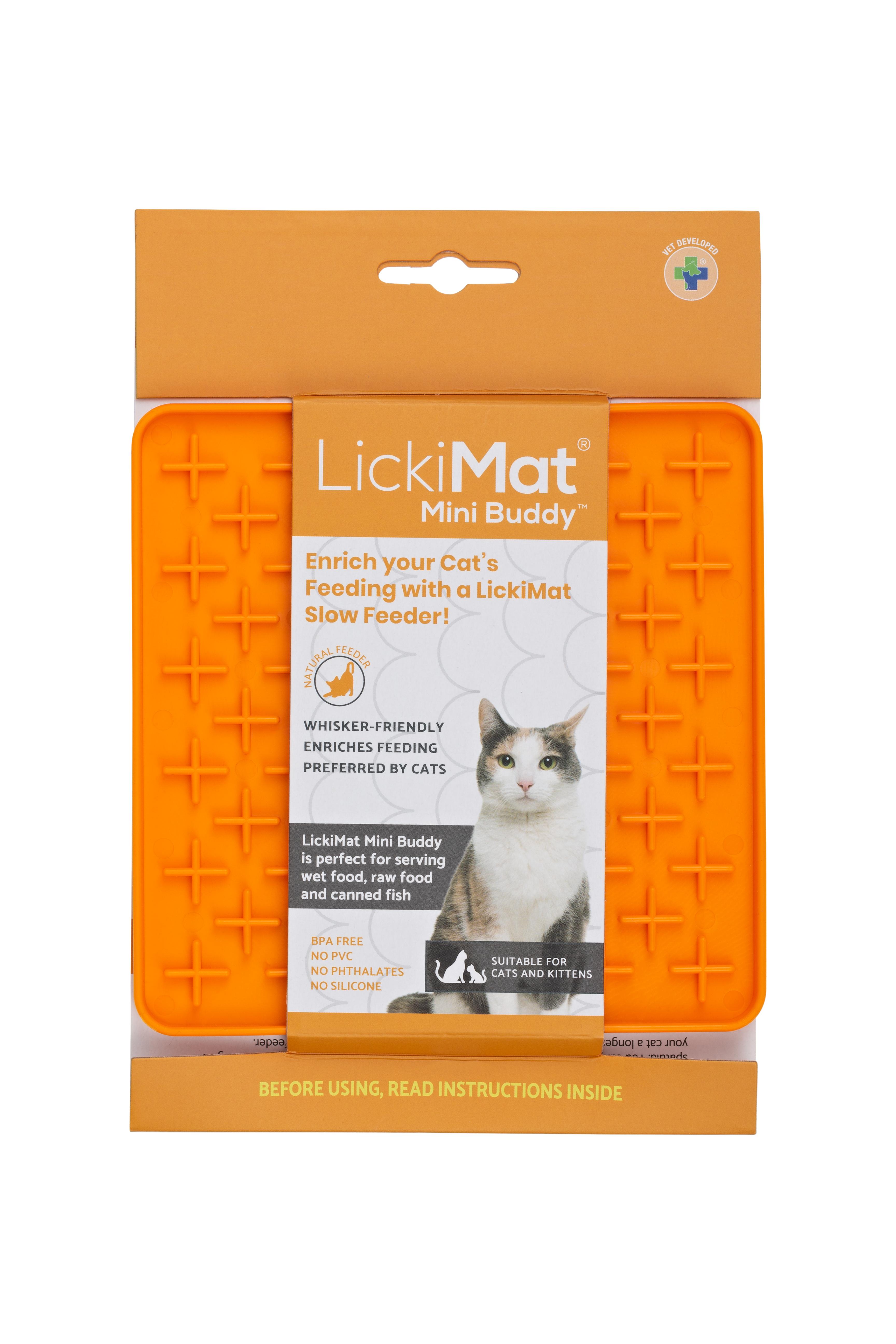 LickiMat Mini Buddy Cat Slow Feeder Mat, Orange, 6-in