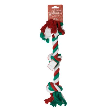 Original Territory Holiday Evergreen Candy Cane 3 Knot Dog Toy, Large
