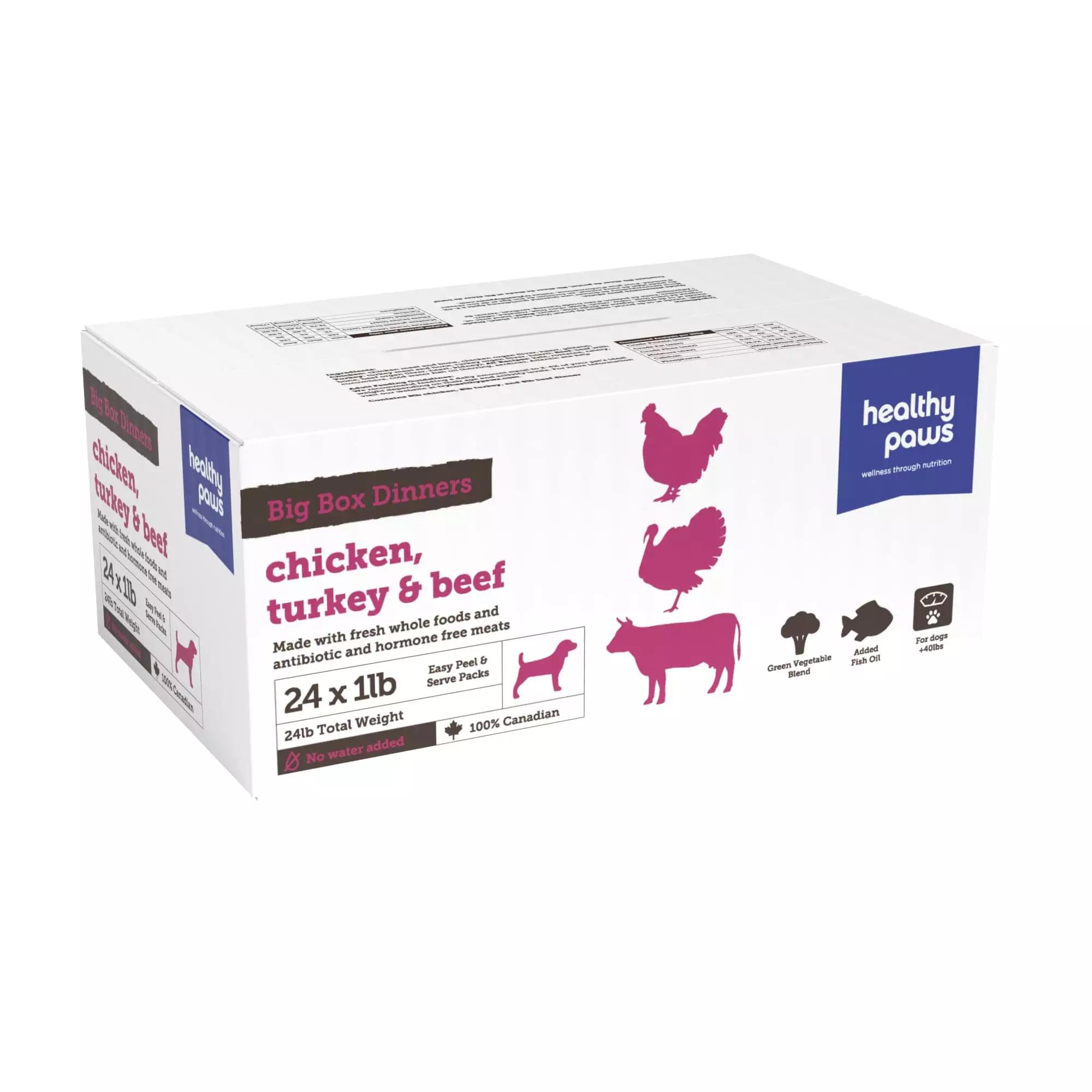 Healthy Paws Big Box Dinners Variety Chicken, Turkey, Beef Raw Frozen Dog Food