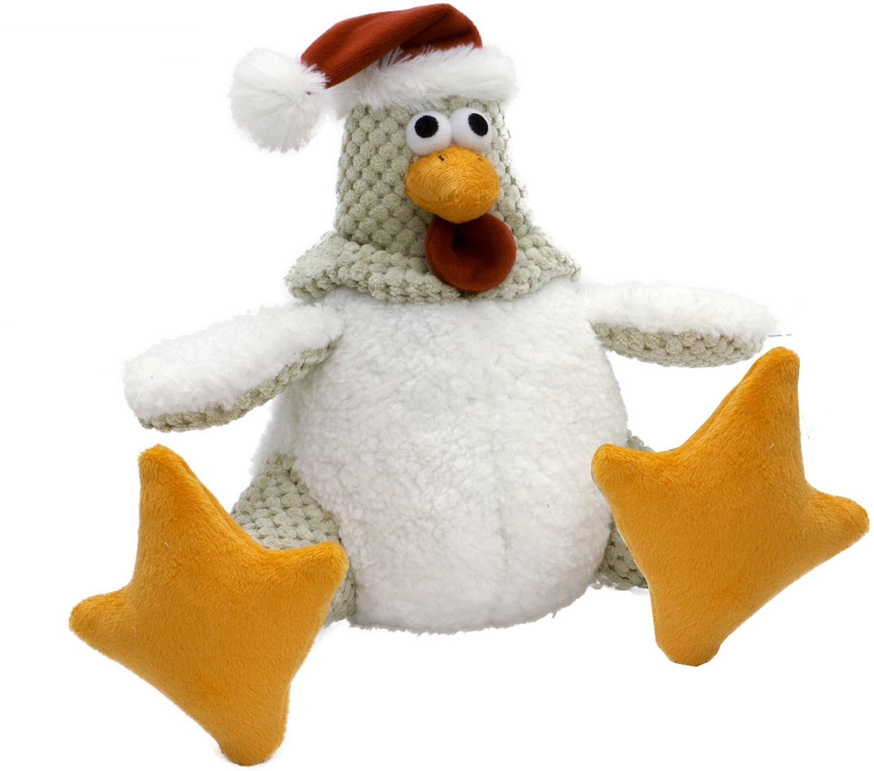 GoDog Holiday Chew Guard Santa Rooster Dog Toy, Small