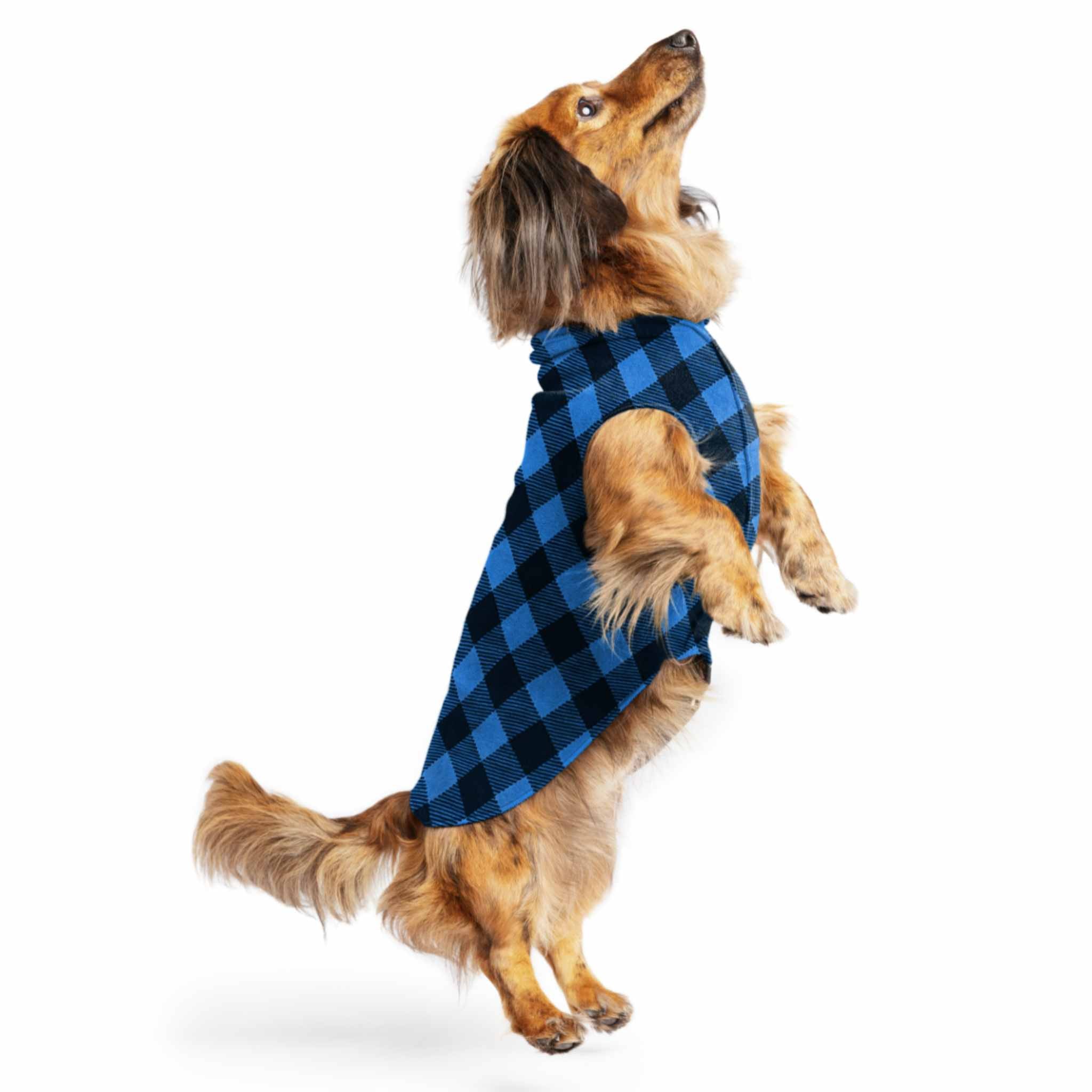 Goldpaw Stretch Fleece Dog Coat, Cobalt Buffalo Check
