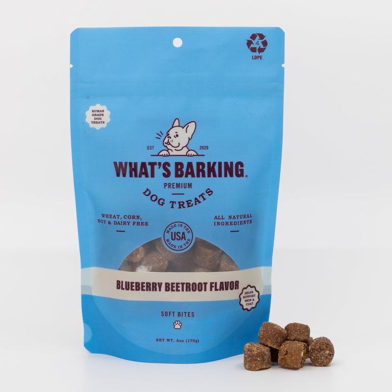 What's Barking Blueberry Beetroot Soft Bites Dog Treats, 6-oz