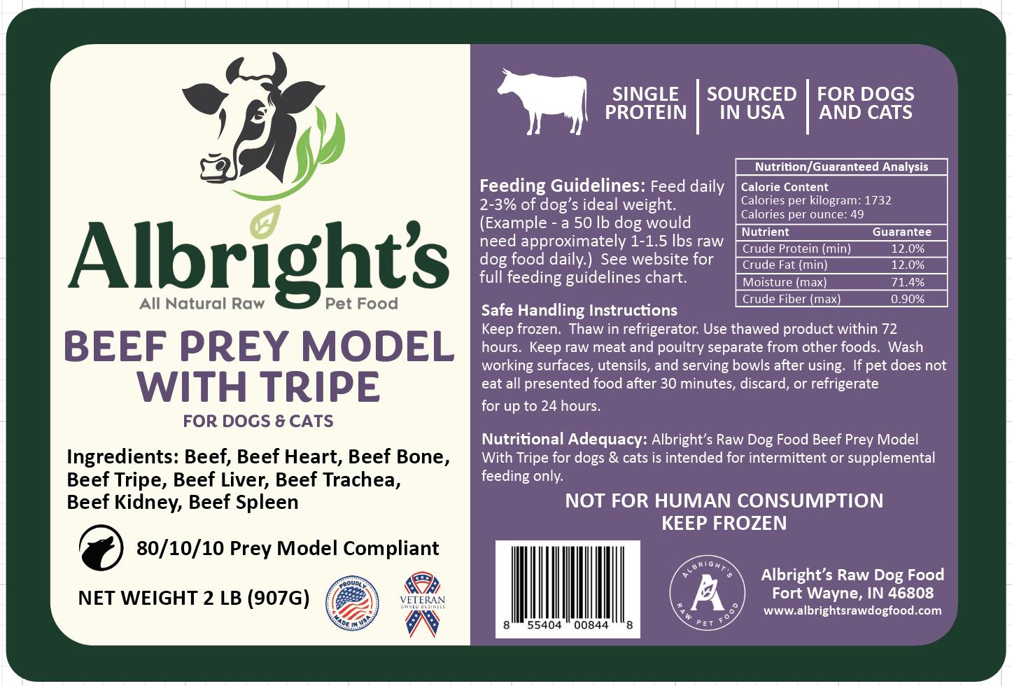 Albright's Beef Prey Model (80/10/10) Raw Frozen Dog Food, 5-lb