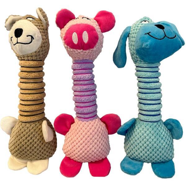 Amazing Pet Products Springy Neck Animal Plush Dog Toy, Assorted
