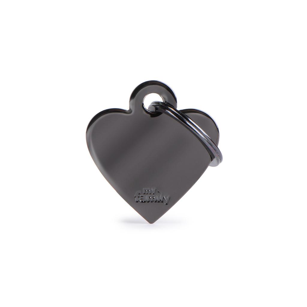 MyFamily Basic Chrome Heart Brass Pet ID Tag, Black, Small
