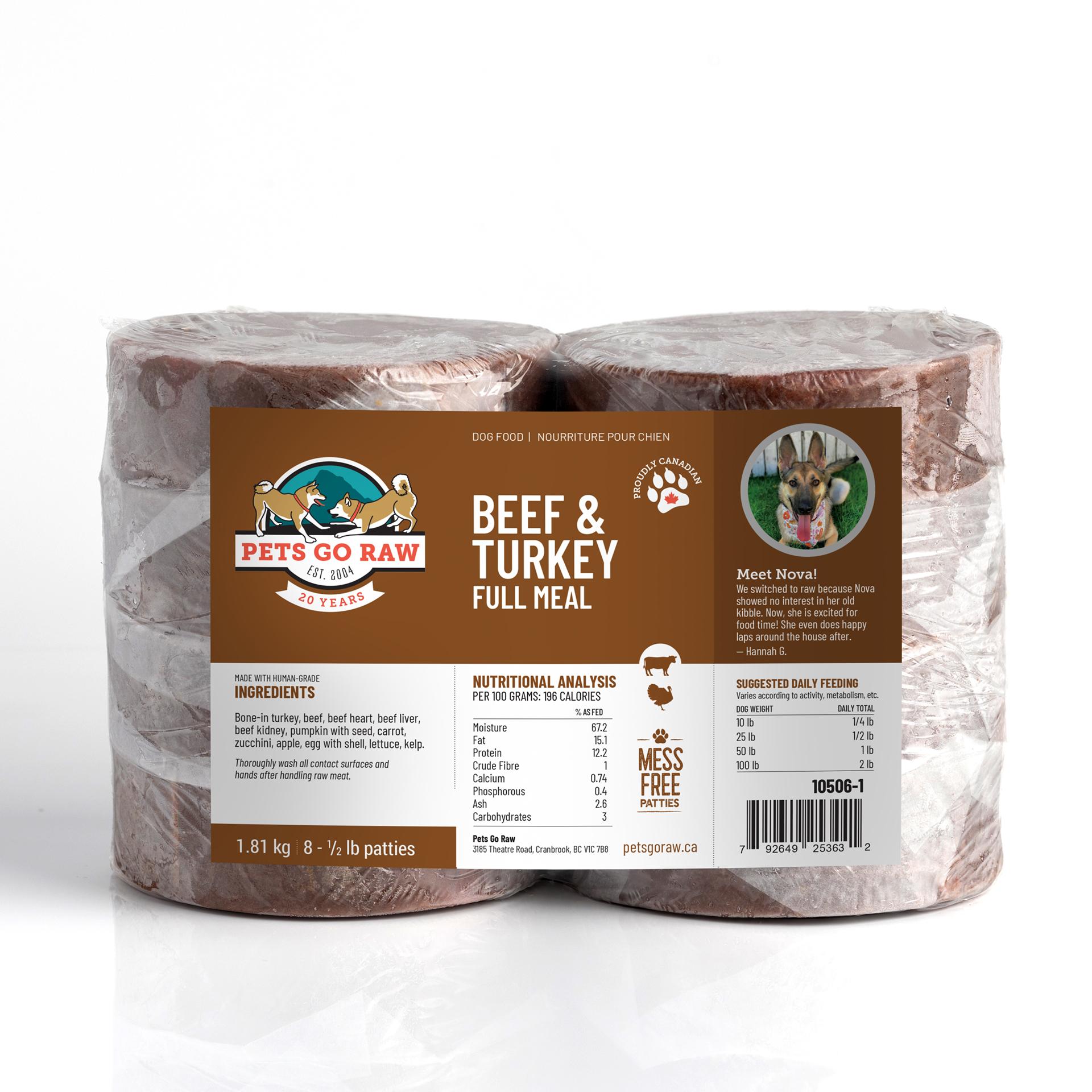 Pets Go Raw Beef & Turkey Full Meal Patties Frozen Dog Food
