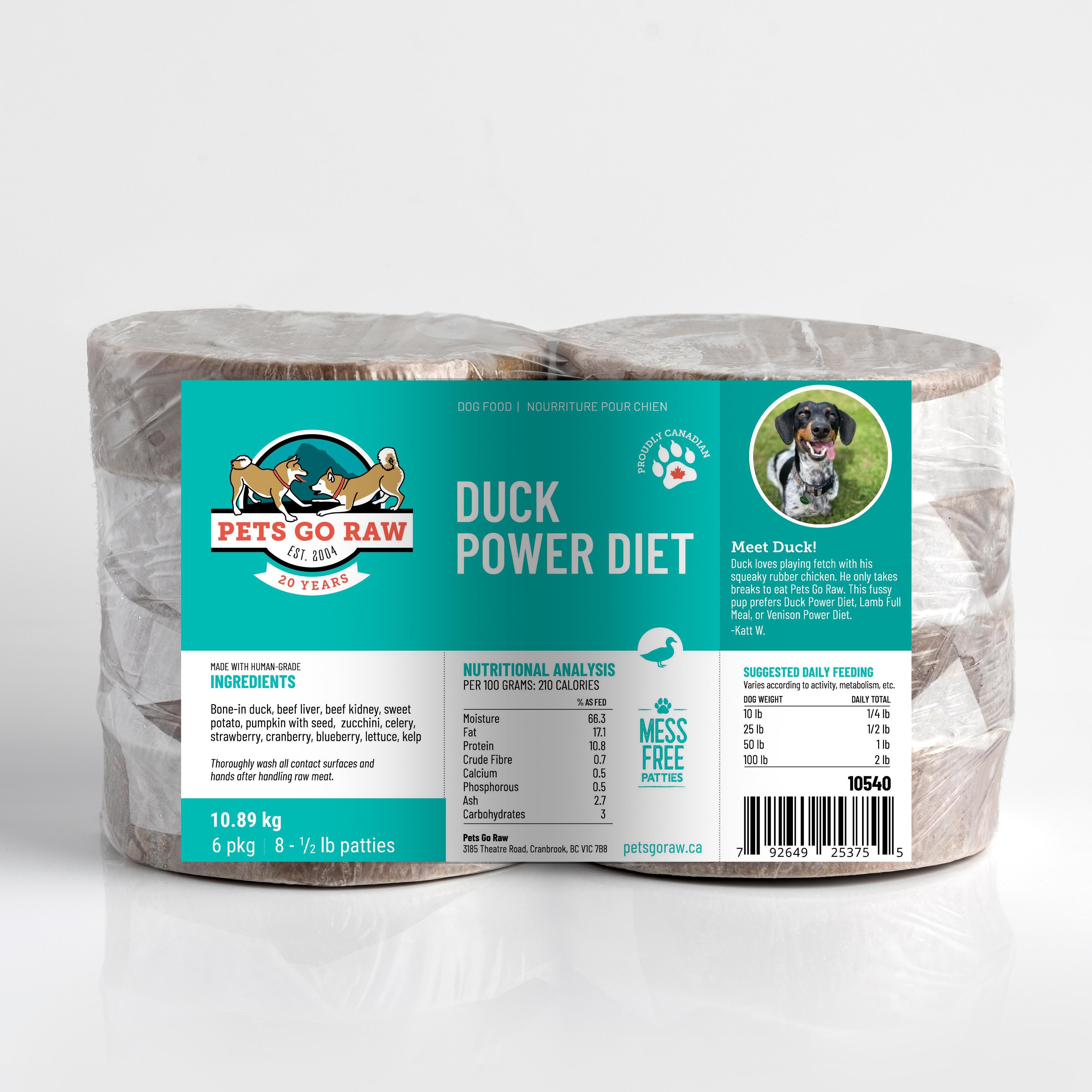 Pets Go Raw Duck Power Diet Patties Frozen Dog Food