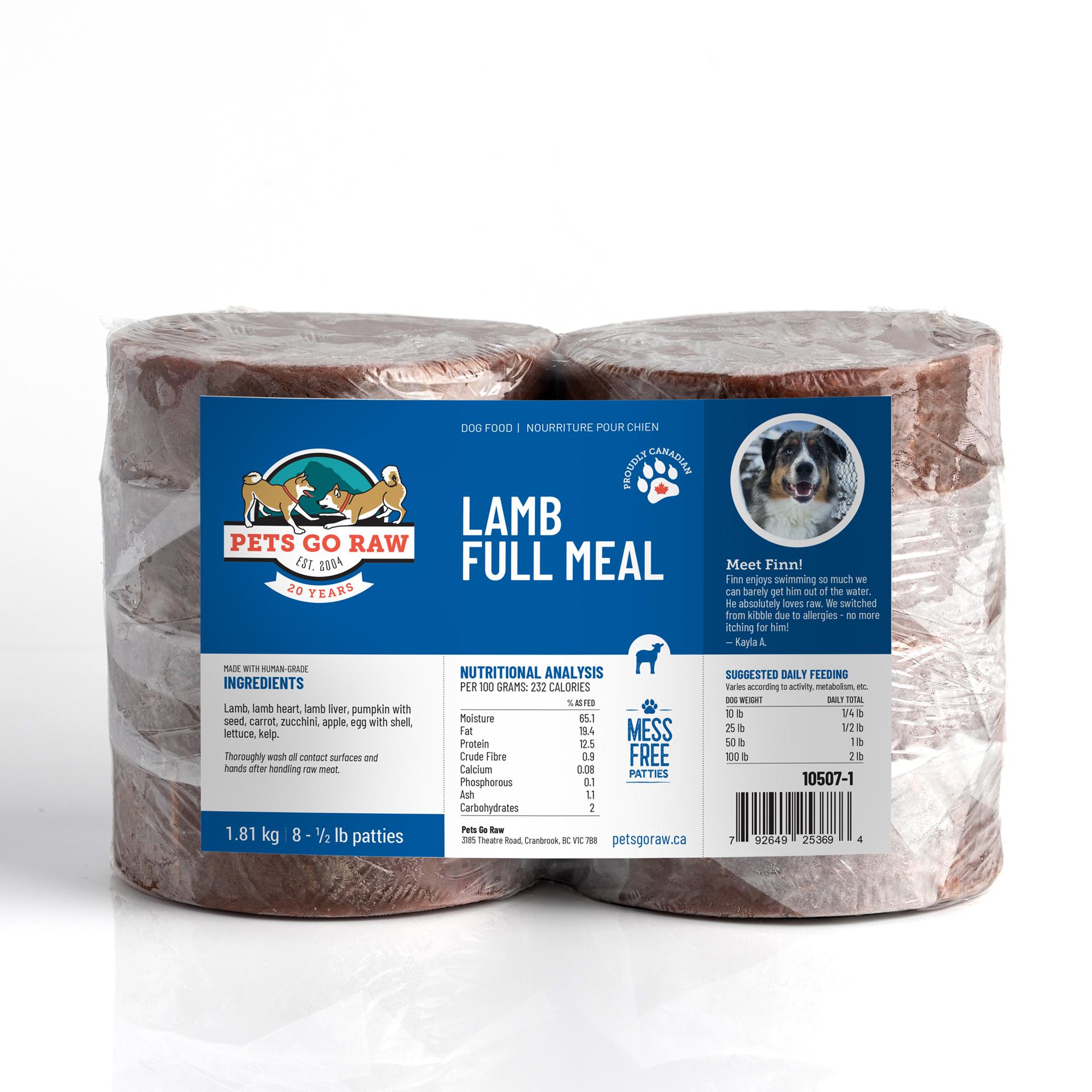 Pets Go Raw Lamb Full Meal Patties Frozen Dog Food, 4-lb