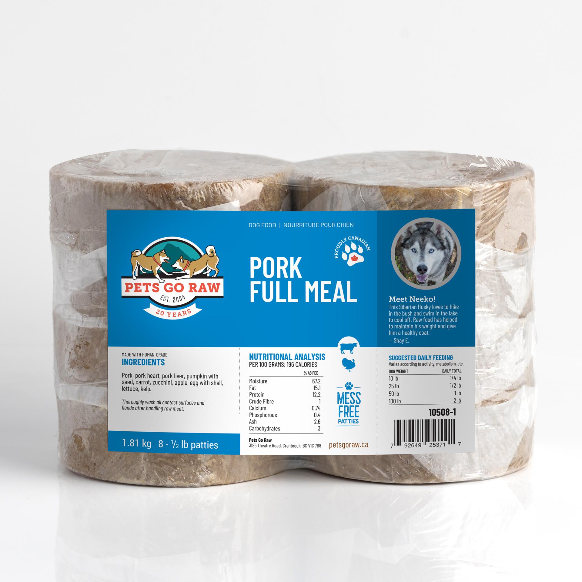 Pets Go Raw Pork Full Meal Patties Frozen Dog Food, 4-lb