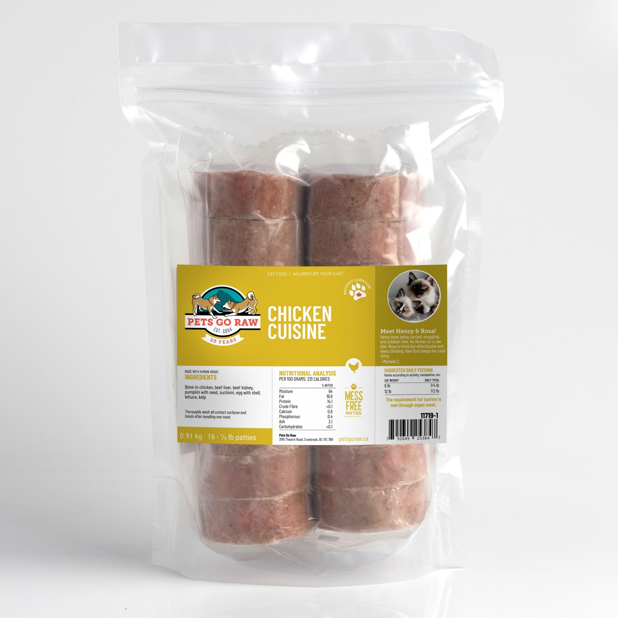 Pets Go Raw Chicken Cuisine Frozen Cat Food, 2-lb