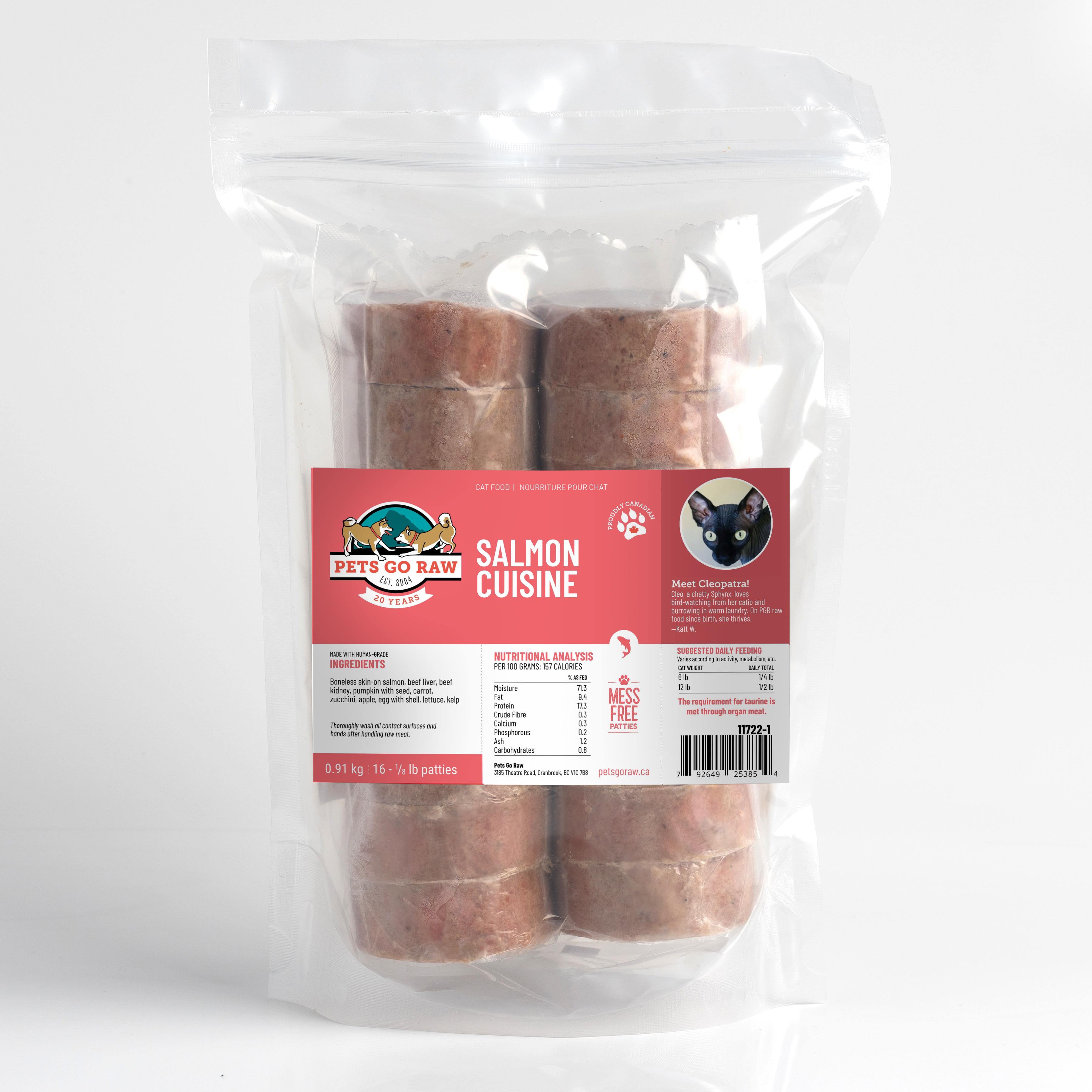 Pets Go Raw Salmon Cuisine Frozen Cat Food, 2-lb