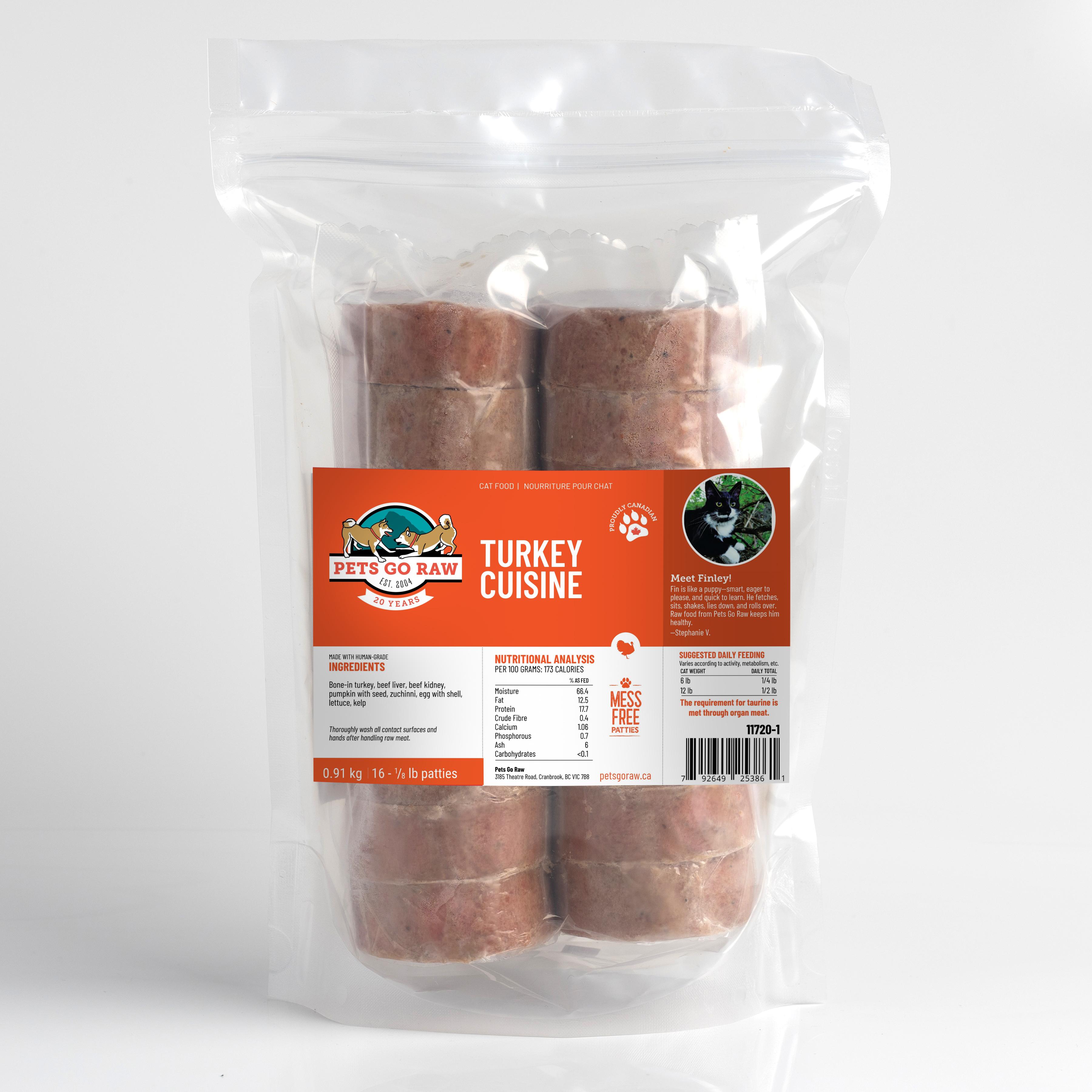 Pets Go Raw Turkey Cuisine Frozen Cat Food, 2-lb