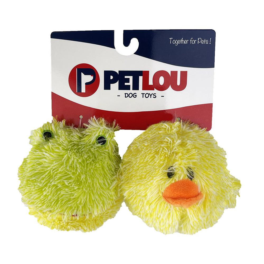 Petlou EZ Squeaky Ball Chick & Frog Twin Pack Dog Toy, 4-in