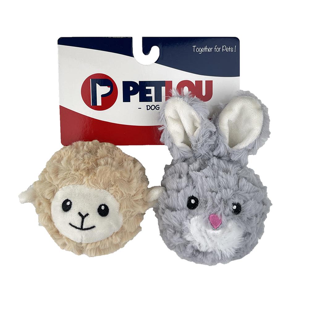 Petlou EZ Squeaky Ball Lamb & Rabbit Twin Pack Dog Toy, 4-in
