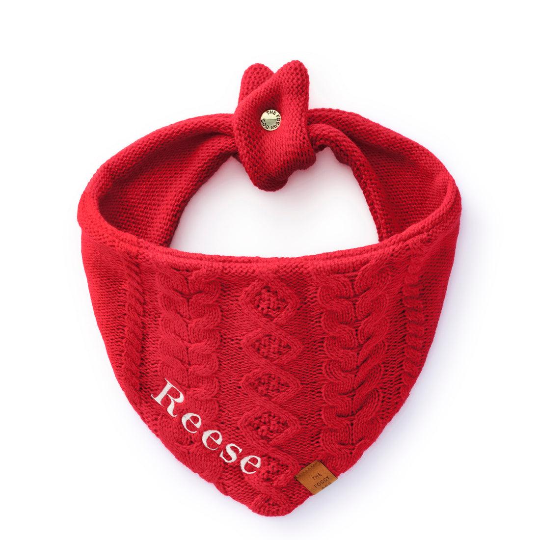 The Foggy Doggy Cable Knit Dog Bandana, Red, Large