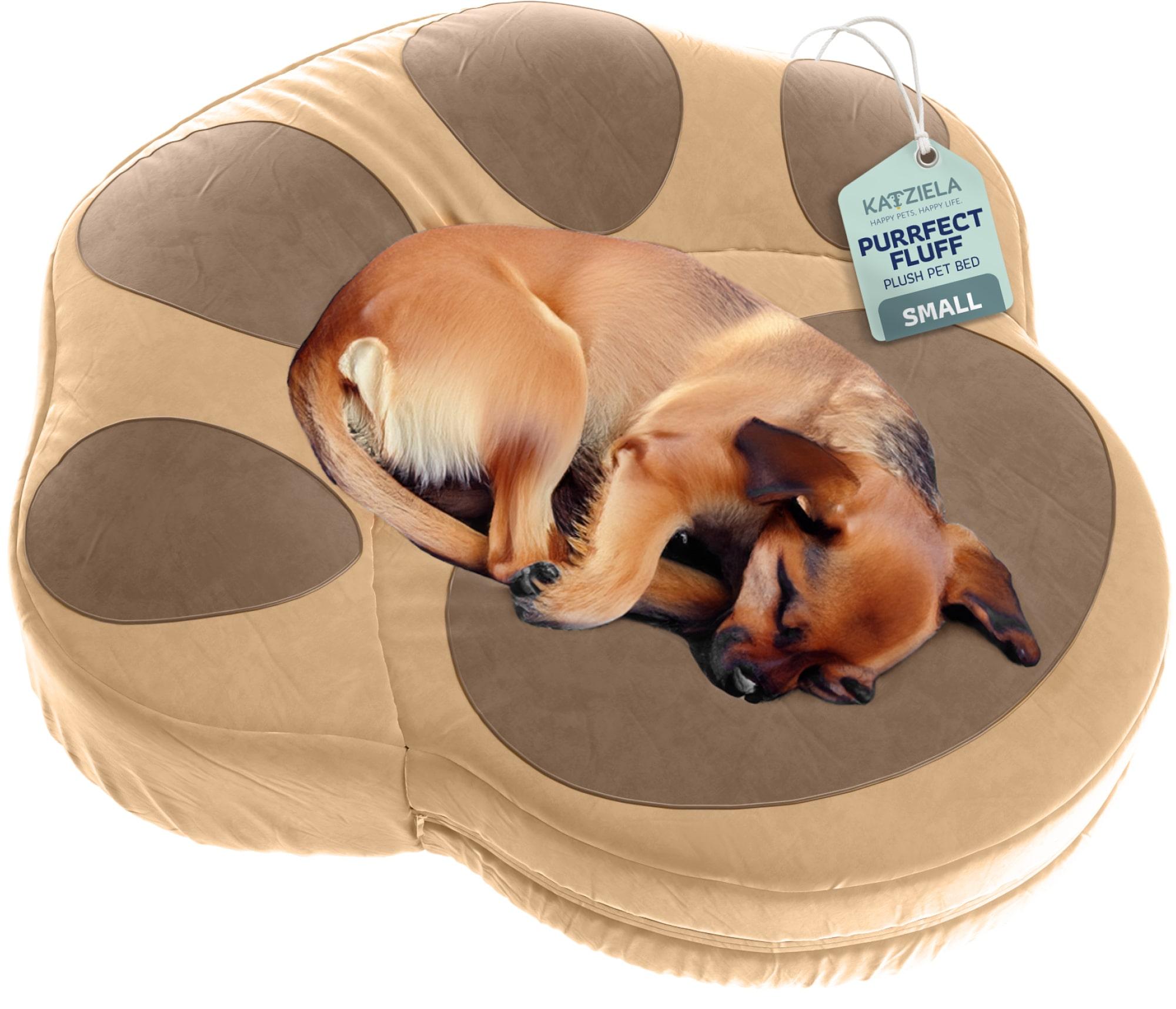 Katziela Purrfect Fluff Paw-Shaped Dog & Cat Bed, Brown, Small