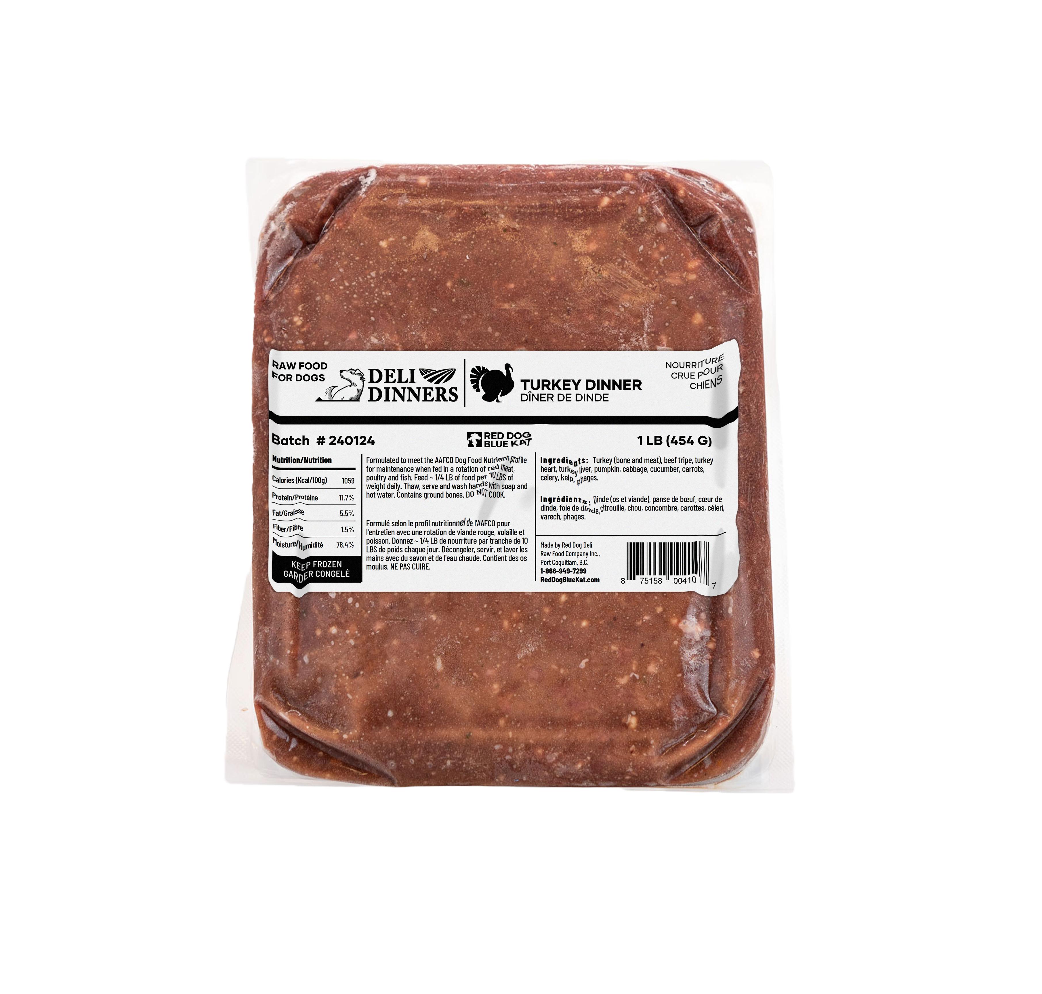 Red Dog Blue Kat Deli Dinners Turkey Frozen Dog Food