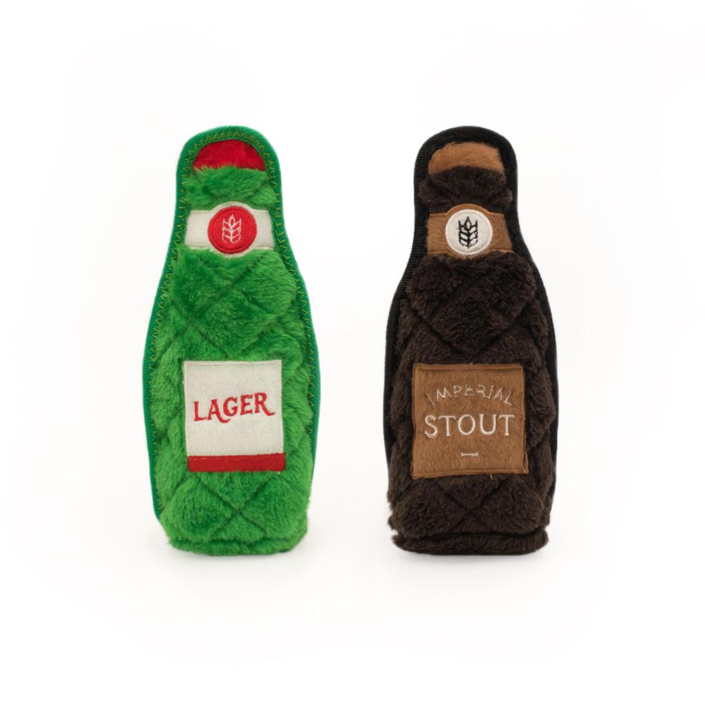 ZippyPaws Z-Stitch Happy Hour Crusherz Lager & Stout Dog Toy, 2-pk
