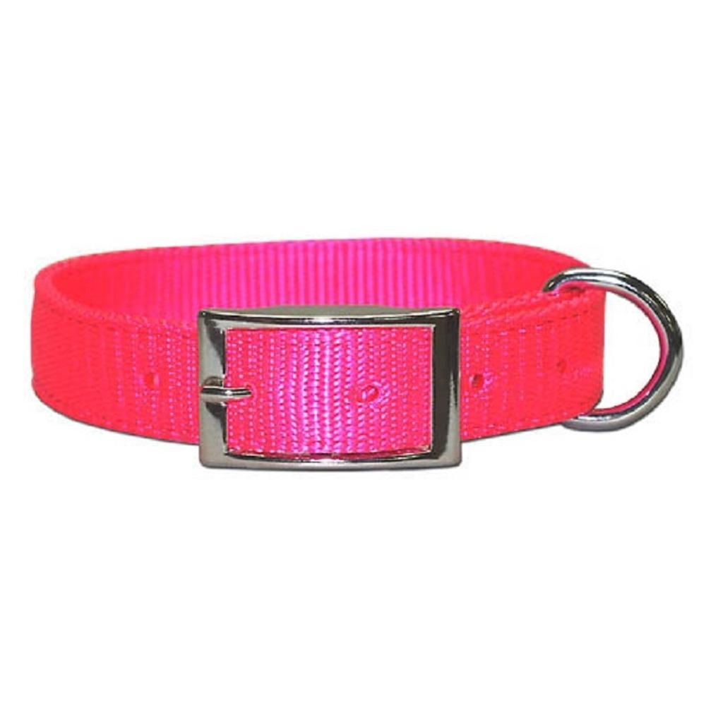 Leather Brothers/OmniPet Bravo Regular 2-Ply Nylon Dog Collar, Neon Pink, 1-in x 19-in