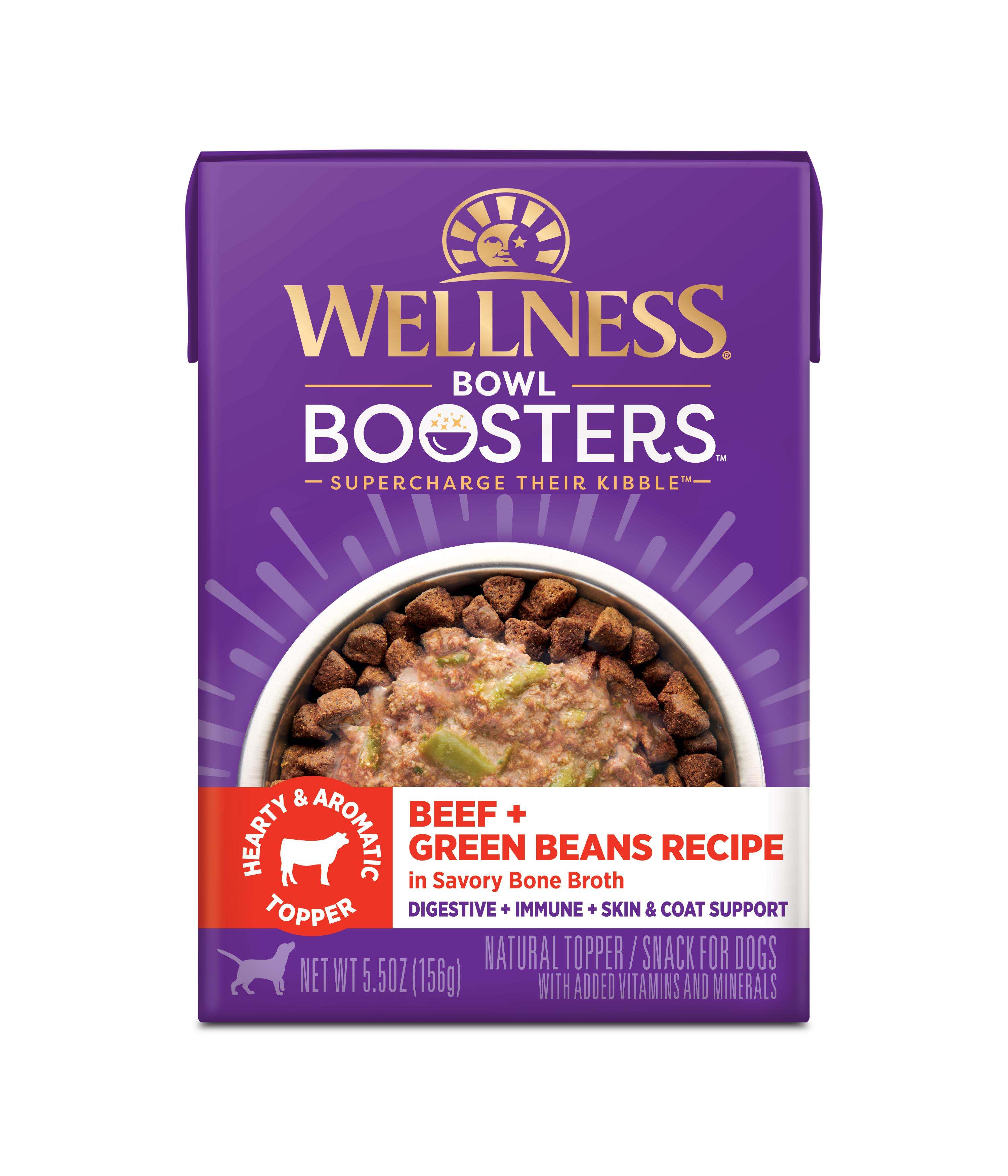 Wellness Bowl Boosters Hearty Toppers Beef & Green Beans in Broth Grain-Free Wet Dog Food Topper