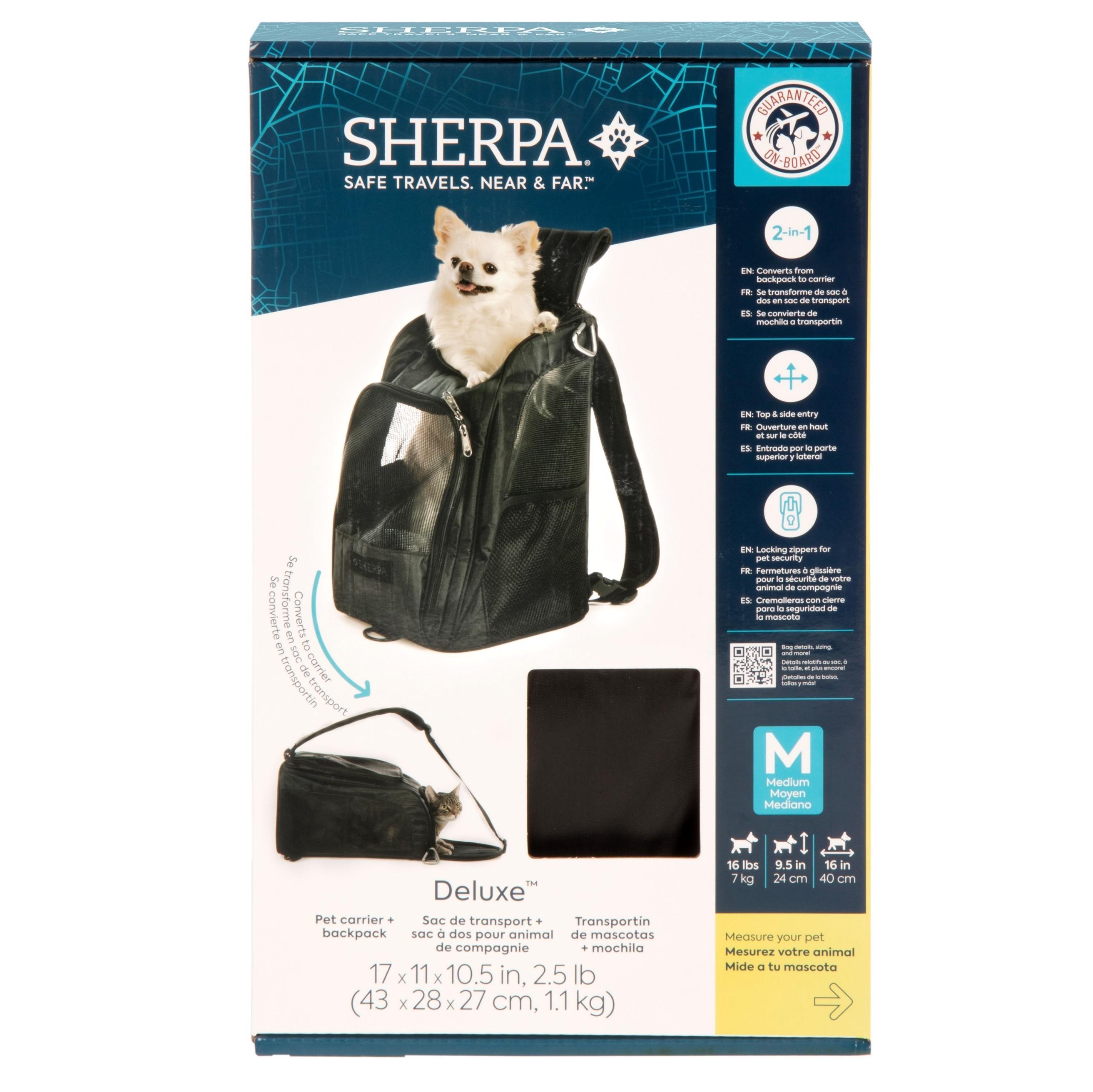 Sherpa Deluxe Guaranteed On Board Convertible Pet Carrier & Backpack, Black