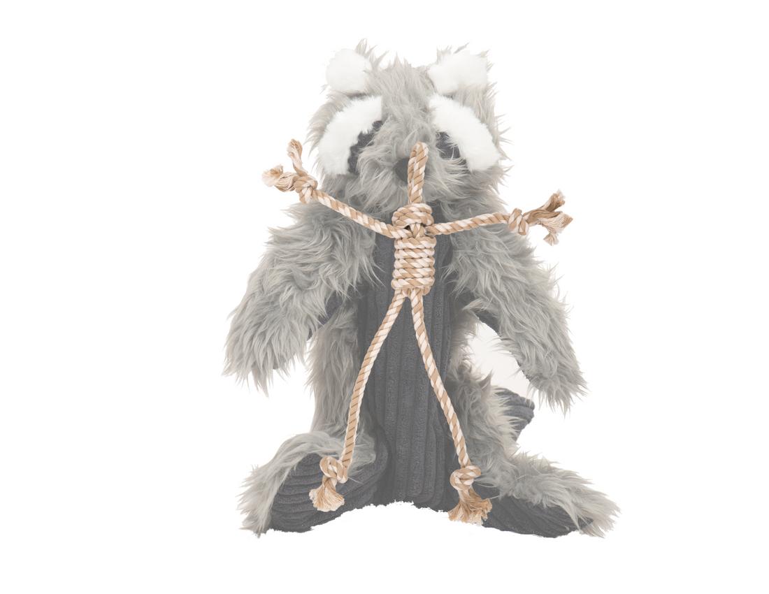 HuggleHounds Redwood Raccoon X-Brace Plush Dog Toy, 19-in