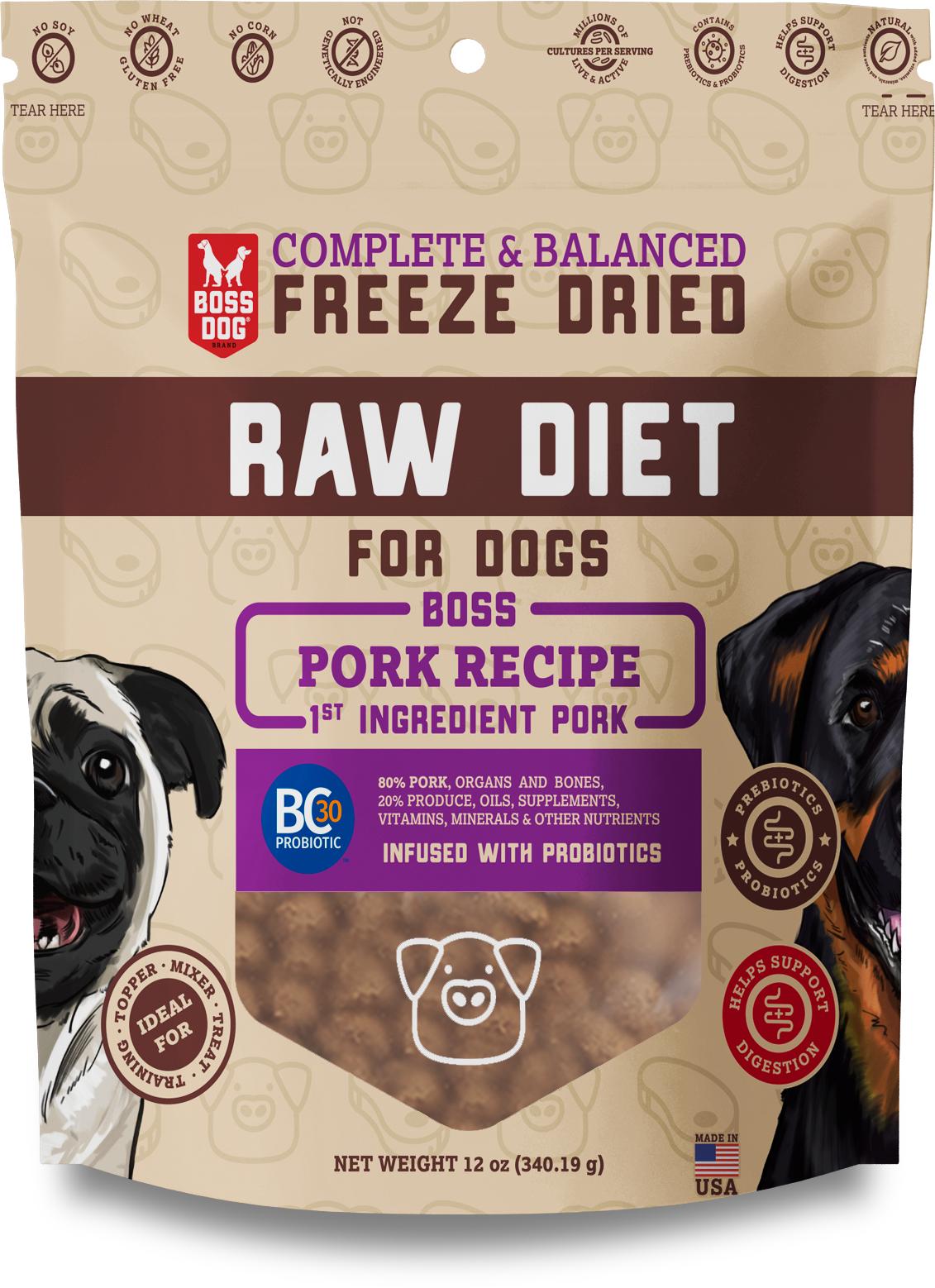 Boss Dog Raw Diet Pork Recipe Freeze-Dried Dog Food, 12-oz