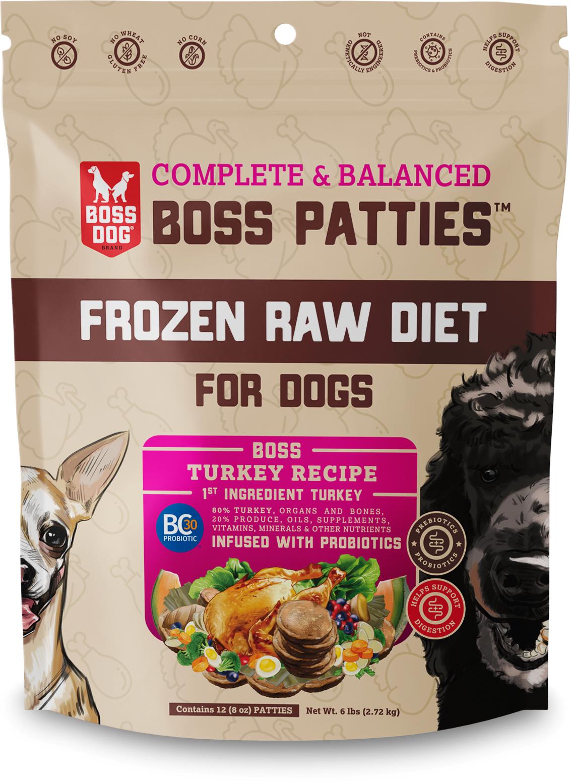 Boss Dog Raw Diet Boss Patties Turkey Recipe Frozen Dog Food, 6-lb