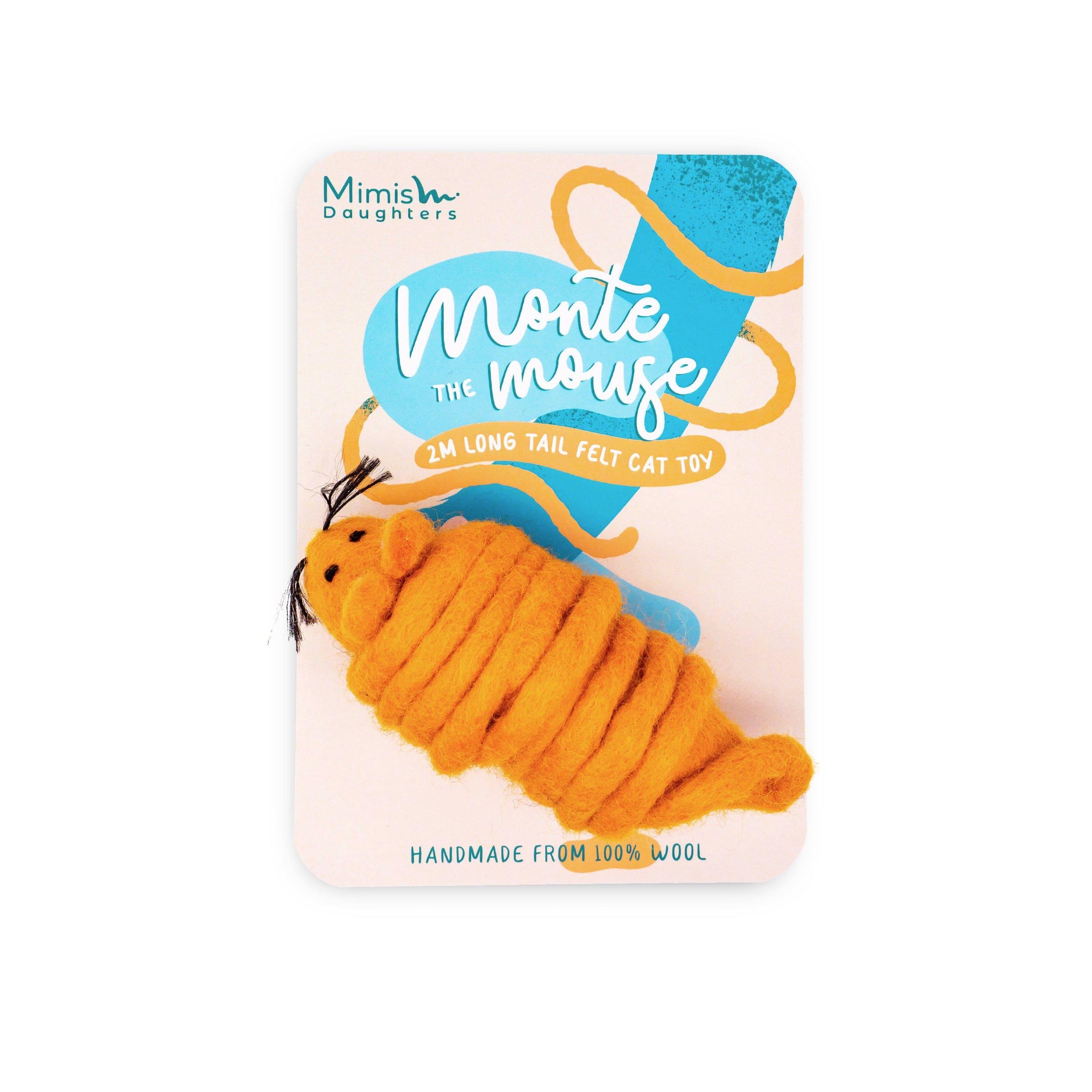 Mimis Daughters Monte the Mouse Long Tail Felt Cat Toy, Orange