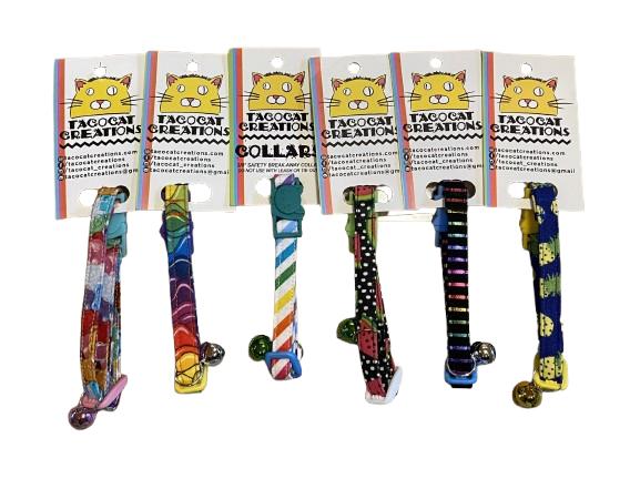TacoCat Creations Breakaway Collar with Bell for Cats, Assorted, 6-9-in