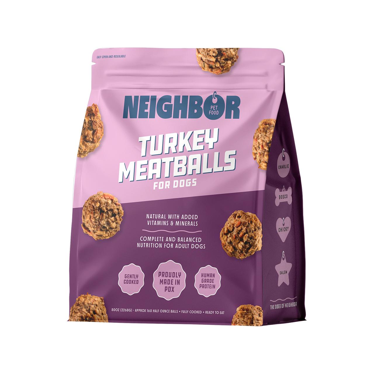 Neighbor Pet Food Turkey Meatballs Gently Cooked Frozen Dog Food, 5-lb