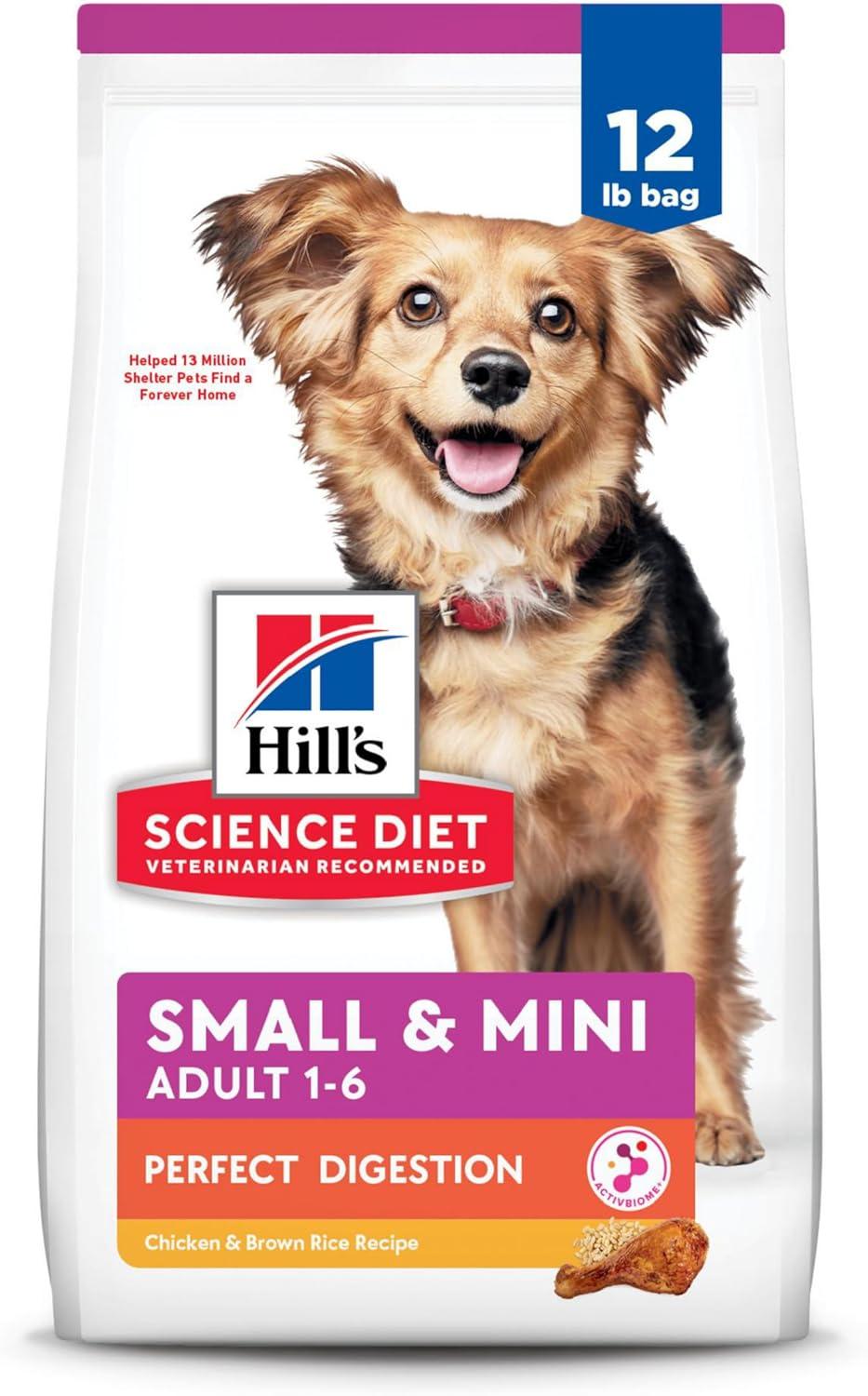 Hill's Science Diet Adult 1-6 Small & Mini Perfect Digestion Chicken & Brown Rice Dry Dog Food, 12-lb