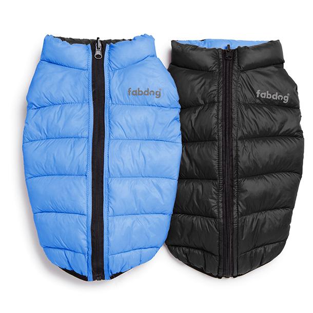 fabdog Pack N' Go Reversible Puffer Dog Coat, Light Blue/Black, 16-in