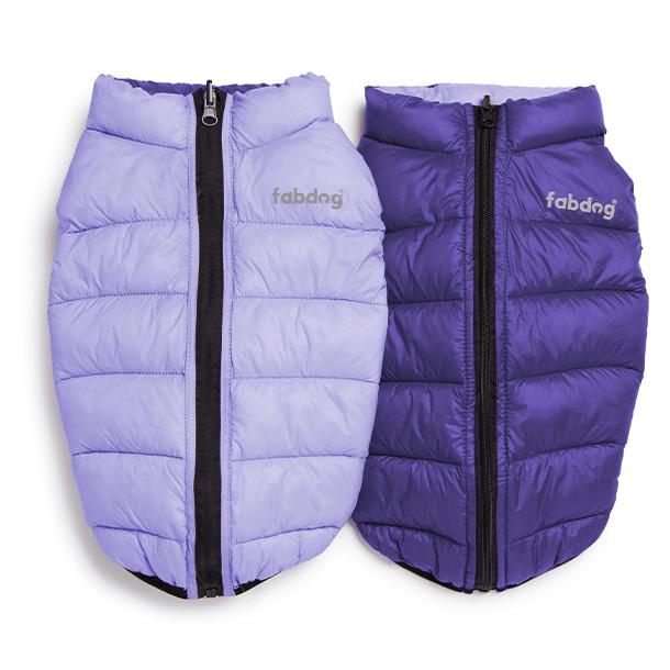 fabdog Pack N' Go Reversible Puffer Dog Coat, Lilac/Grape, 20-in