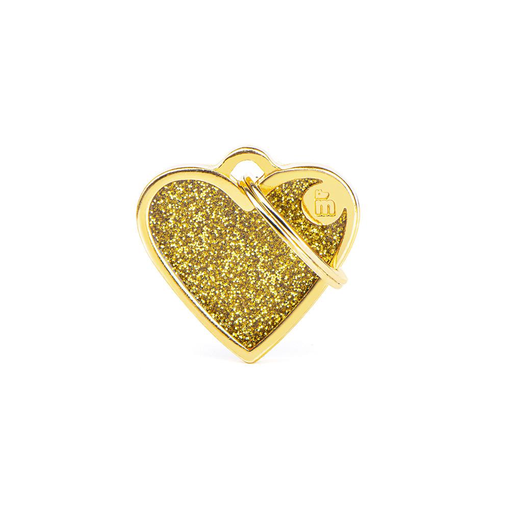 MyFamily Shine Glitter Heart Pet ID Tag, Gold, Small