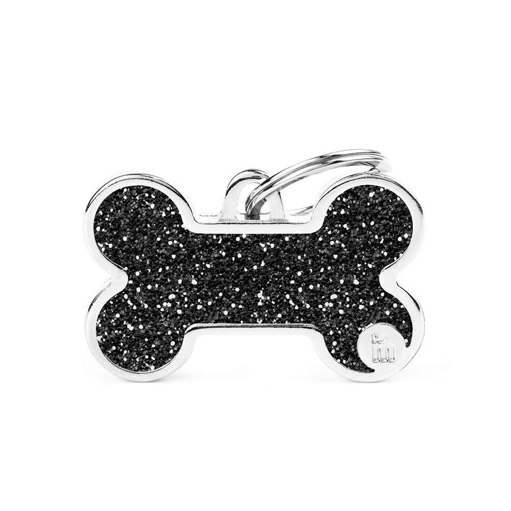MyFamily Shine Glitter Bone Pet ID Tag, Black