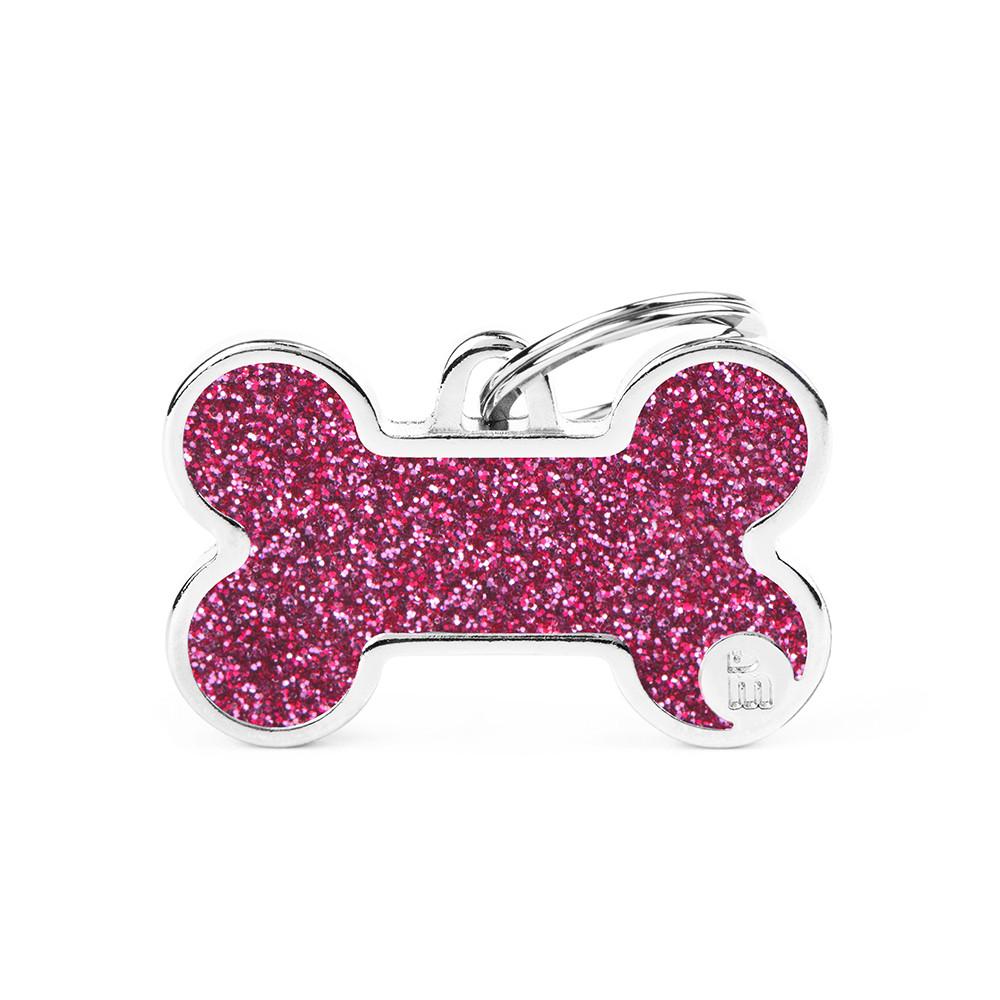 MyFamily Shine Glitter Bone Pet ID Tag, Pink