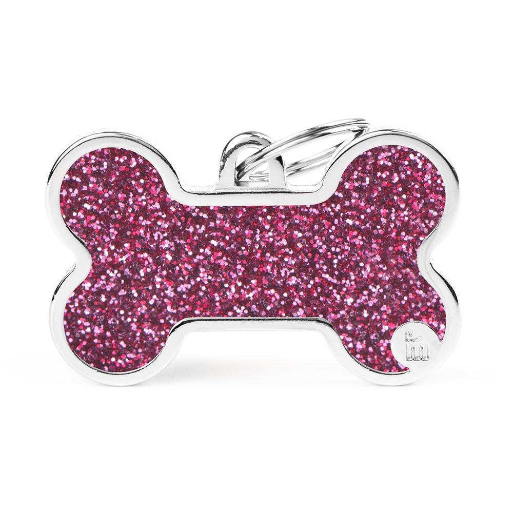 MyFamily Shine Glitter Bone Pet ID Tag, Pink, X-Large