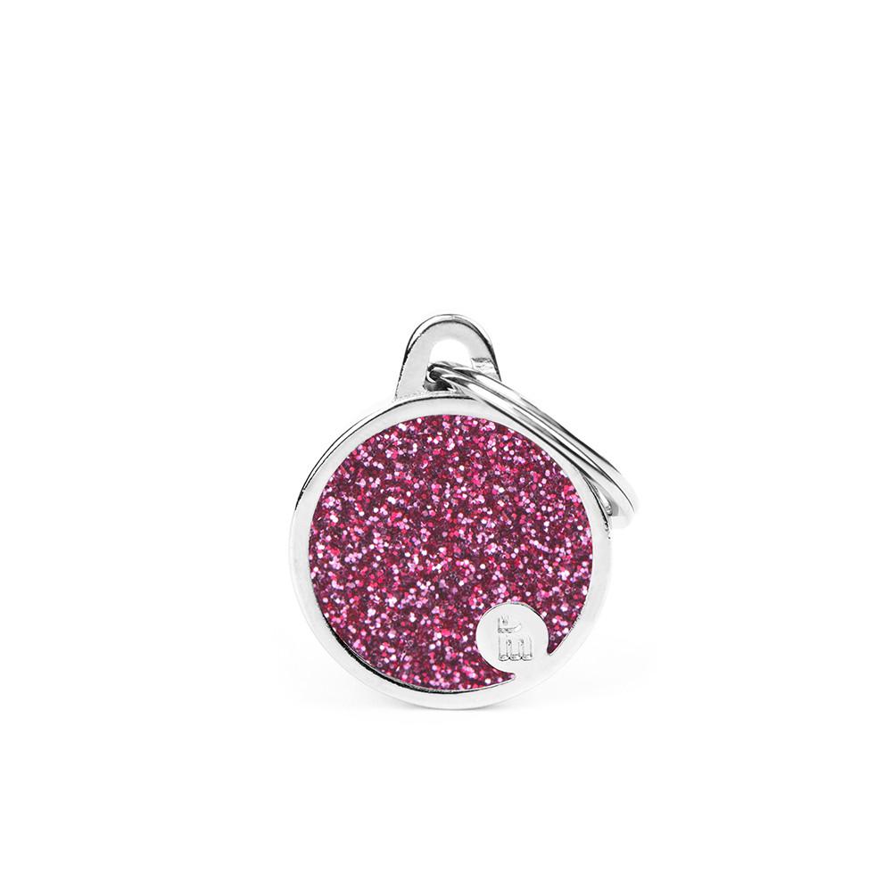 MyFamily Shine Glitter Circle Pet ID Tag, Pink, Small